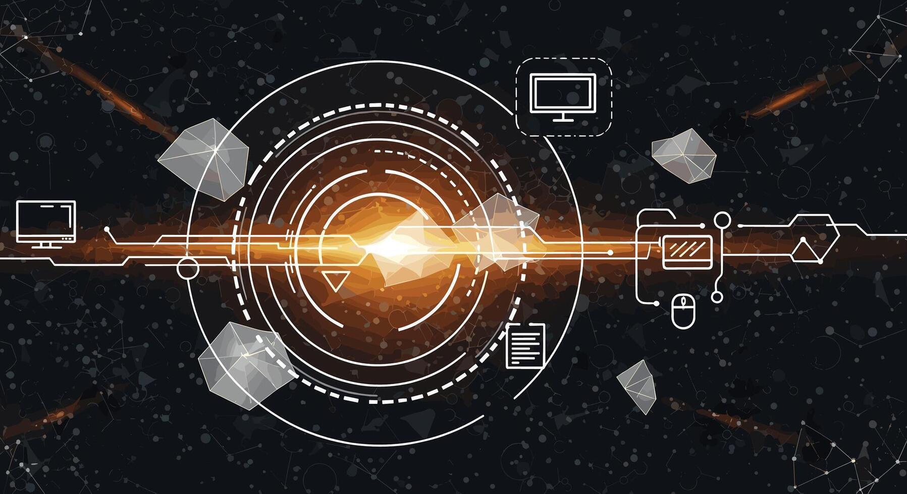 The Interconnected Digital World A Network of Devices and Information Exchange in Cyberspace vector