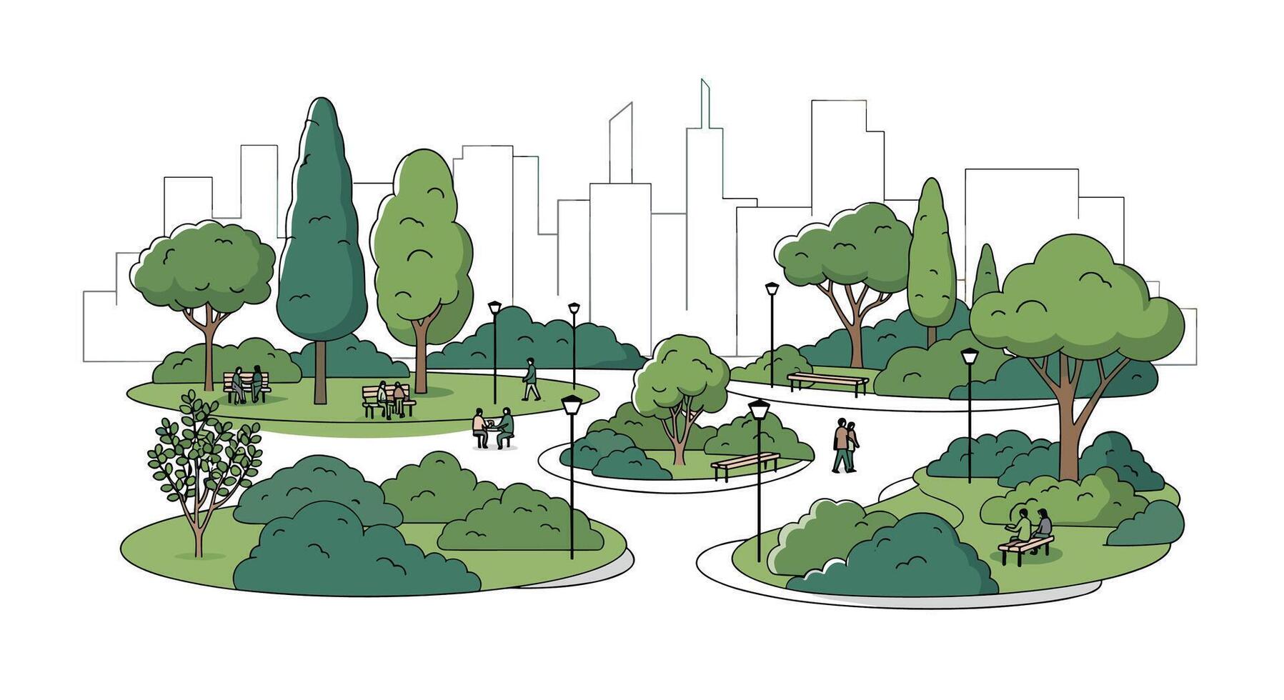 Urban Green Space for Community Well-being A Vision for City Park Development Planning vector