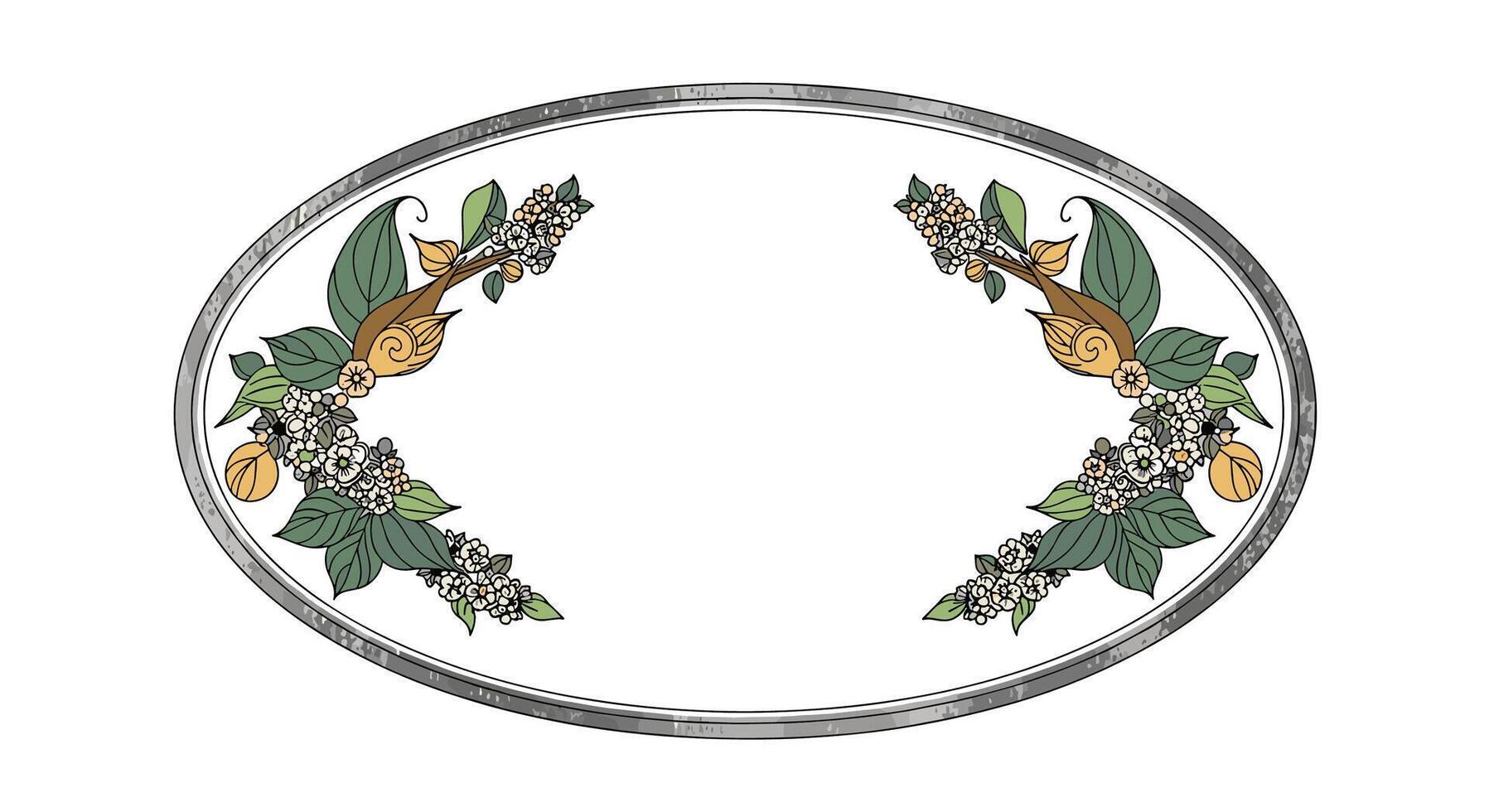 Elegant Oval Floral Frame Design with Leafy Branch Accent Illustration vector