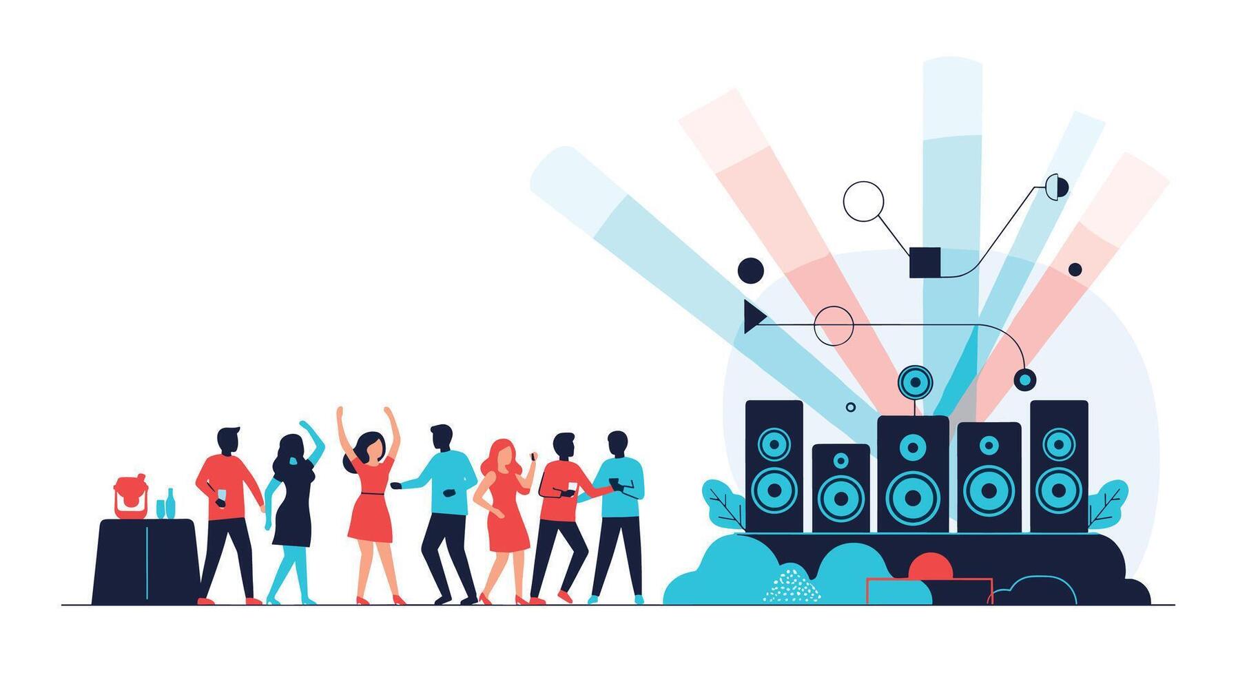 Vibrant Celebration Animate People Dancing in Party Club with Awesome Audio System vector