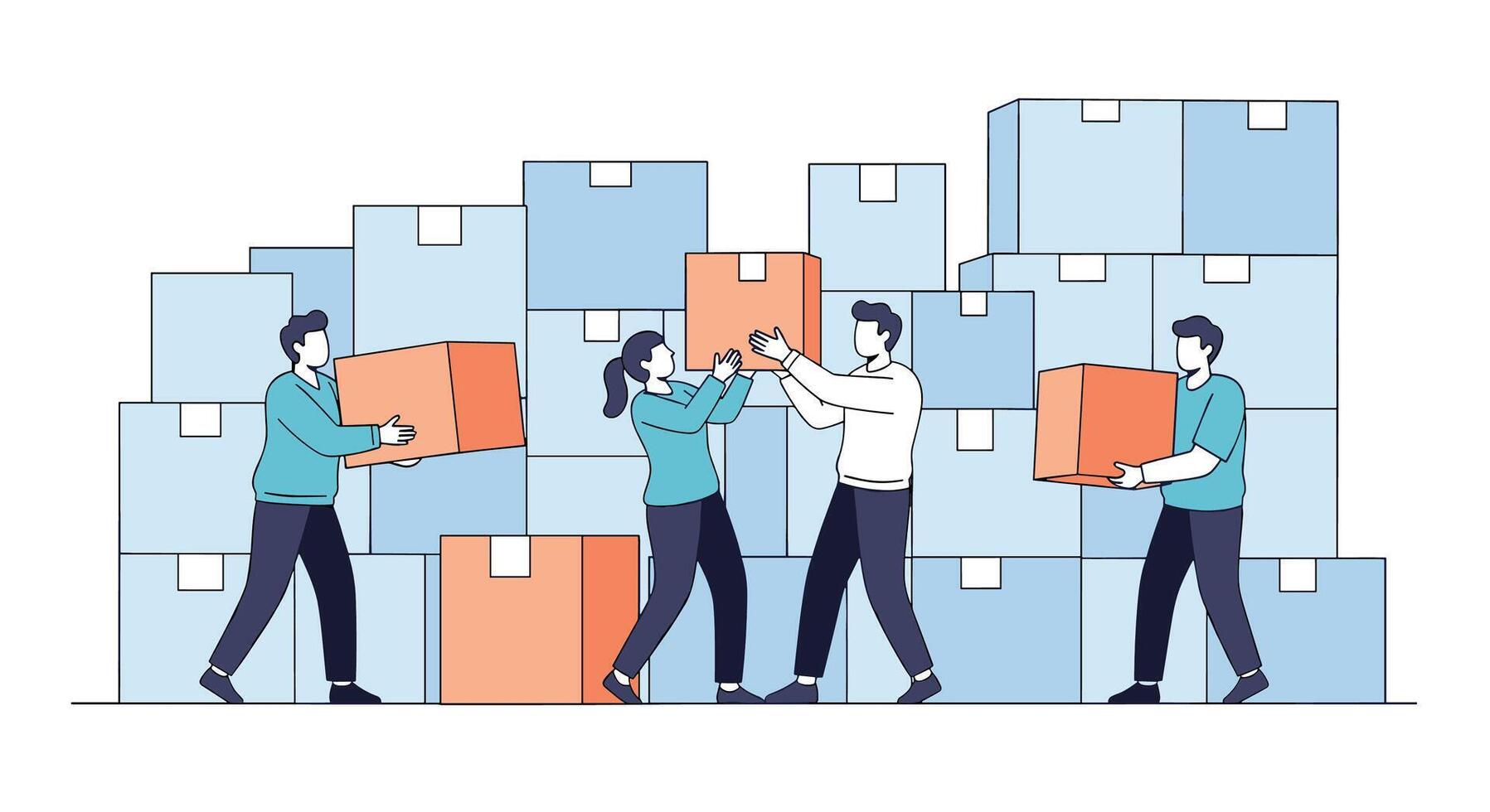 Effective Teamwork in Warehouse Setting Illustrating Collaboration and Efficiency in Logistics Operations vector