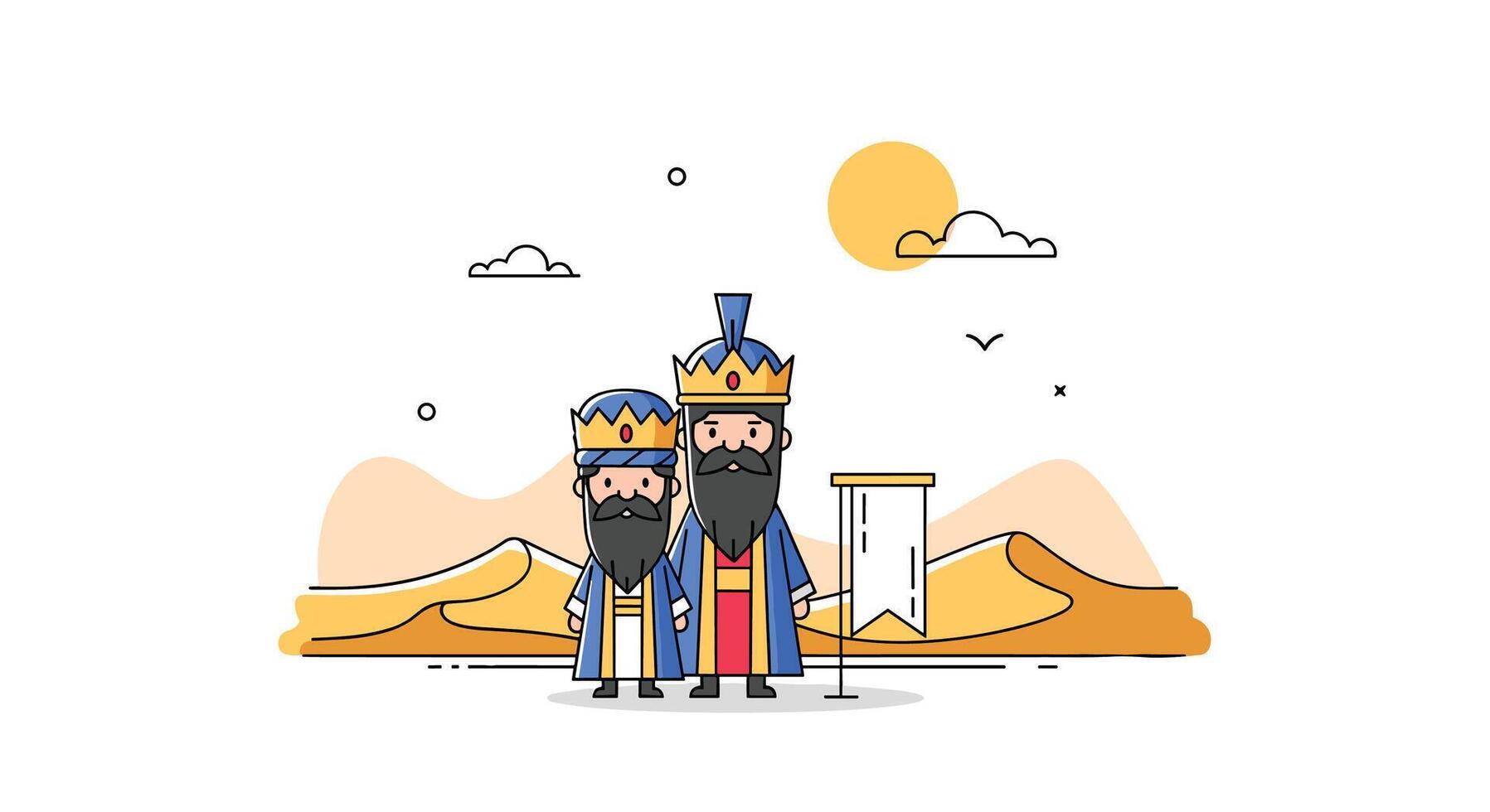 A Cartoon Illustration of Three Wise Men in the Desert Environment vector