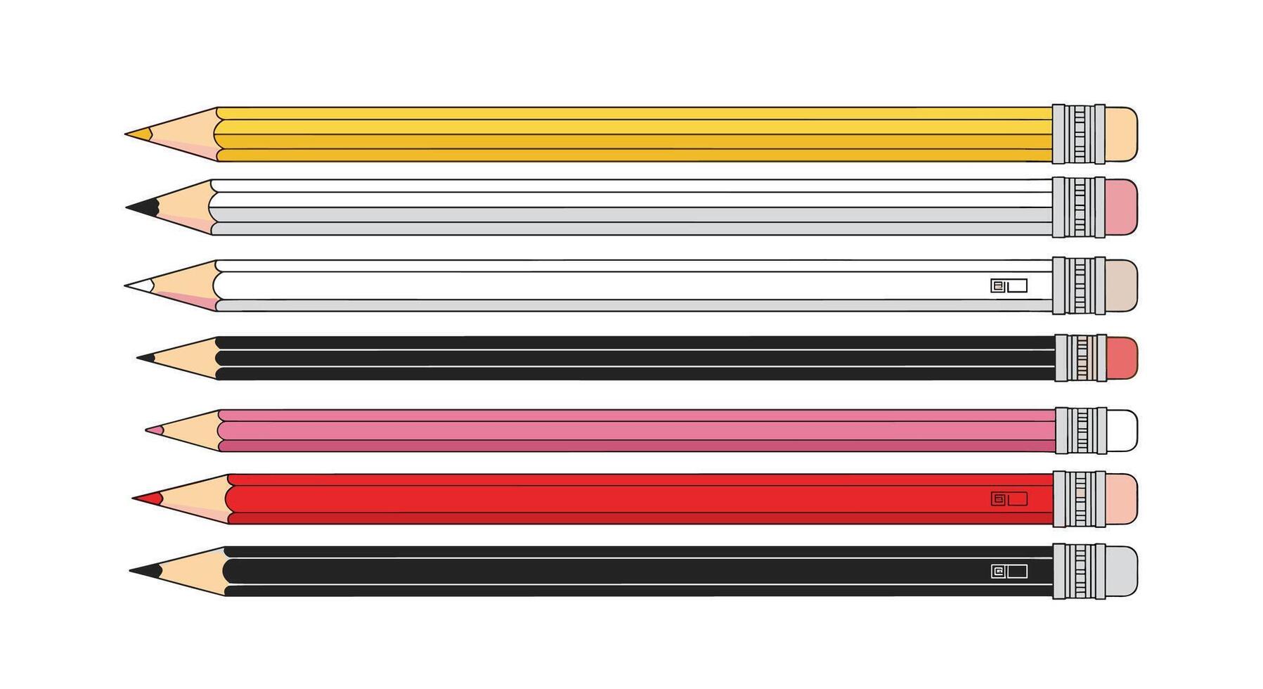 A Colorful Collection of Wooden Graphite Pencils Resting Against a White Background Portrait vector