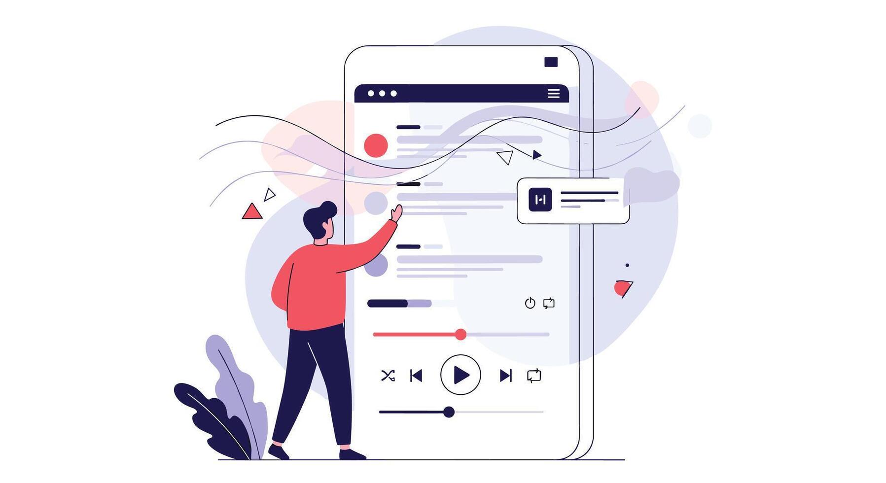 Man Using Mobile Phone App Interface for Music Playlist Management and Personalization Concepts vector