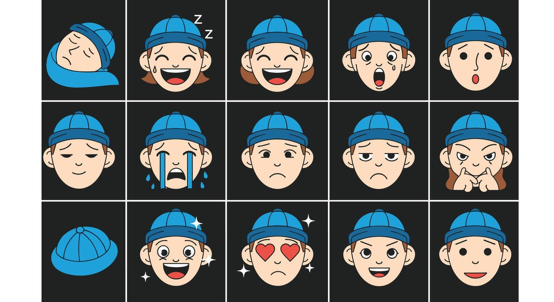 Cartoon Expressions Showcase Diverse Emotions Character Design Illustration Animation Style Creative Presentation Art vector