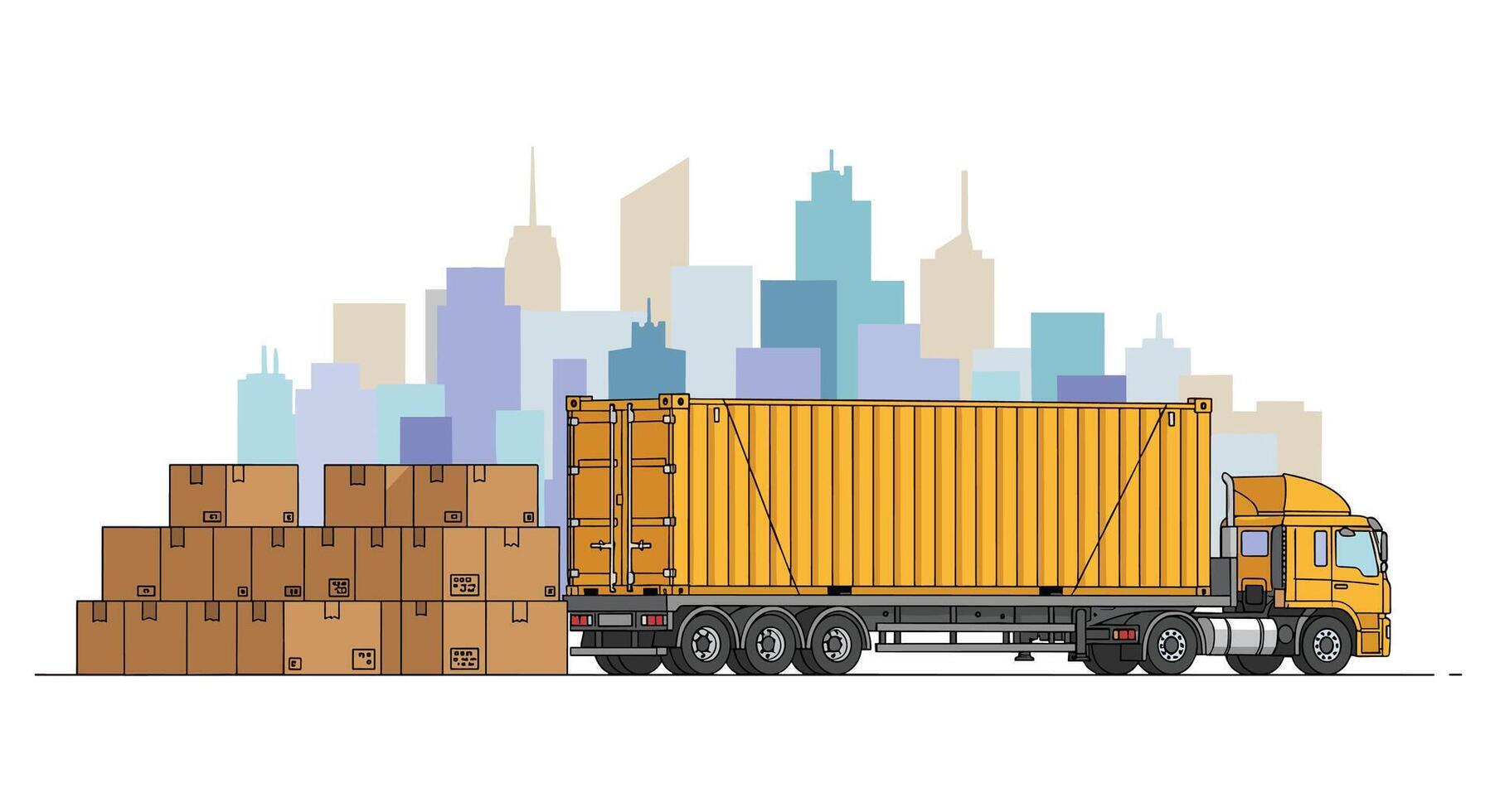 Reliable Logistics Solutions Cargo Truck with Container Boxes Shipping in an Urban Environment vector