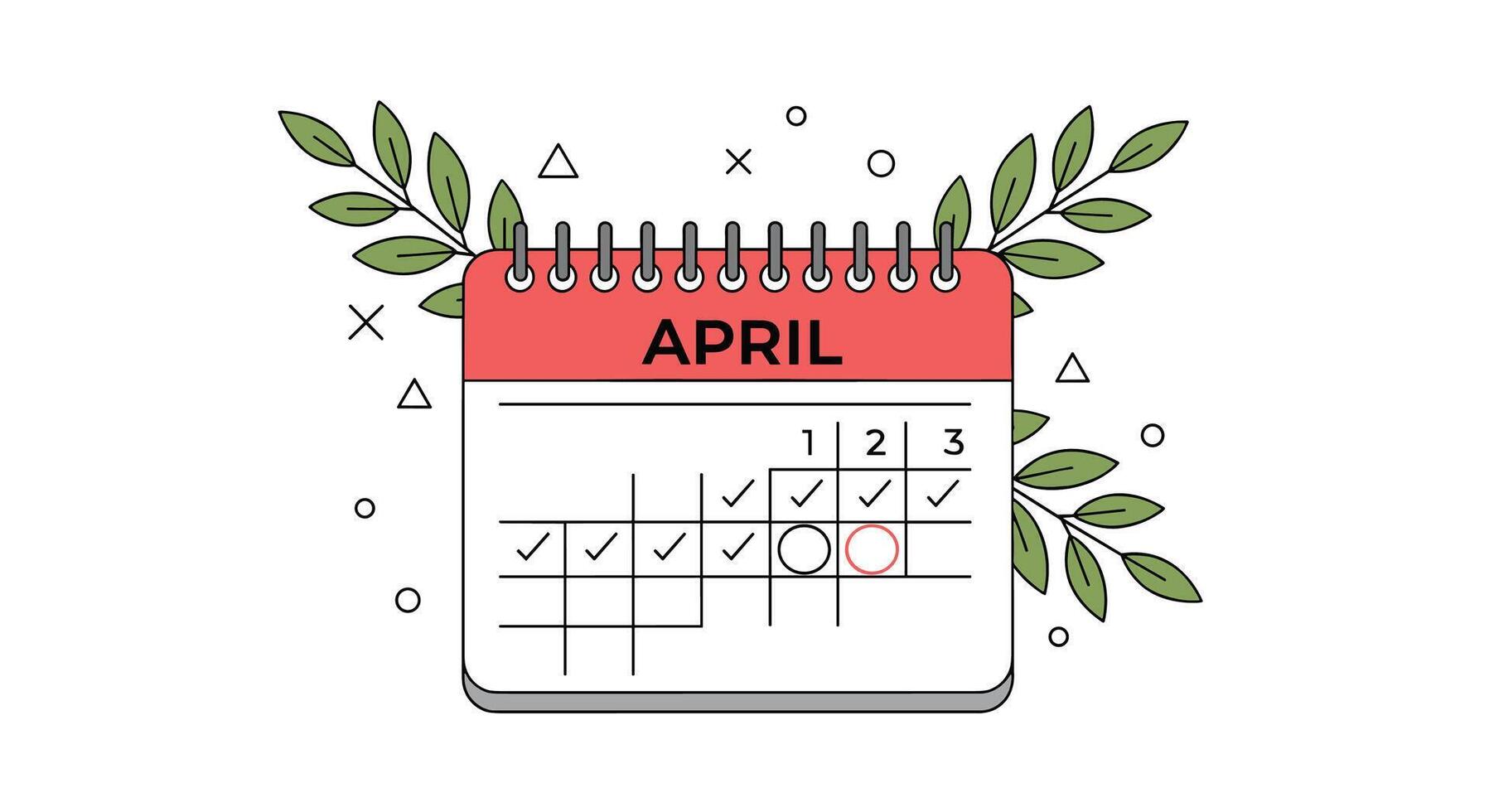 April Calendar Illustration with Green Branches and Checked Off Days for Planning vector