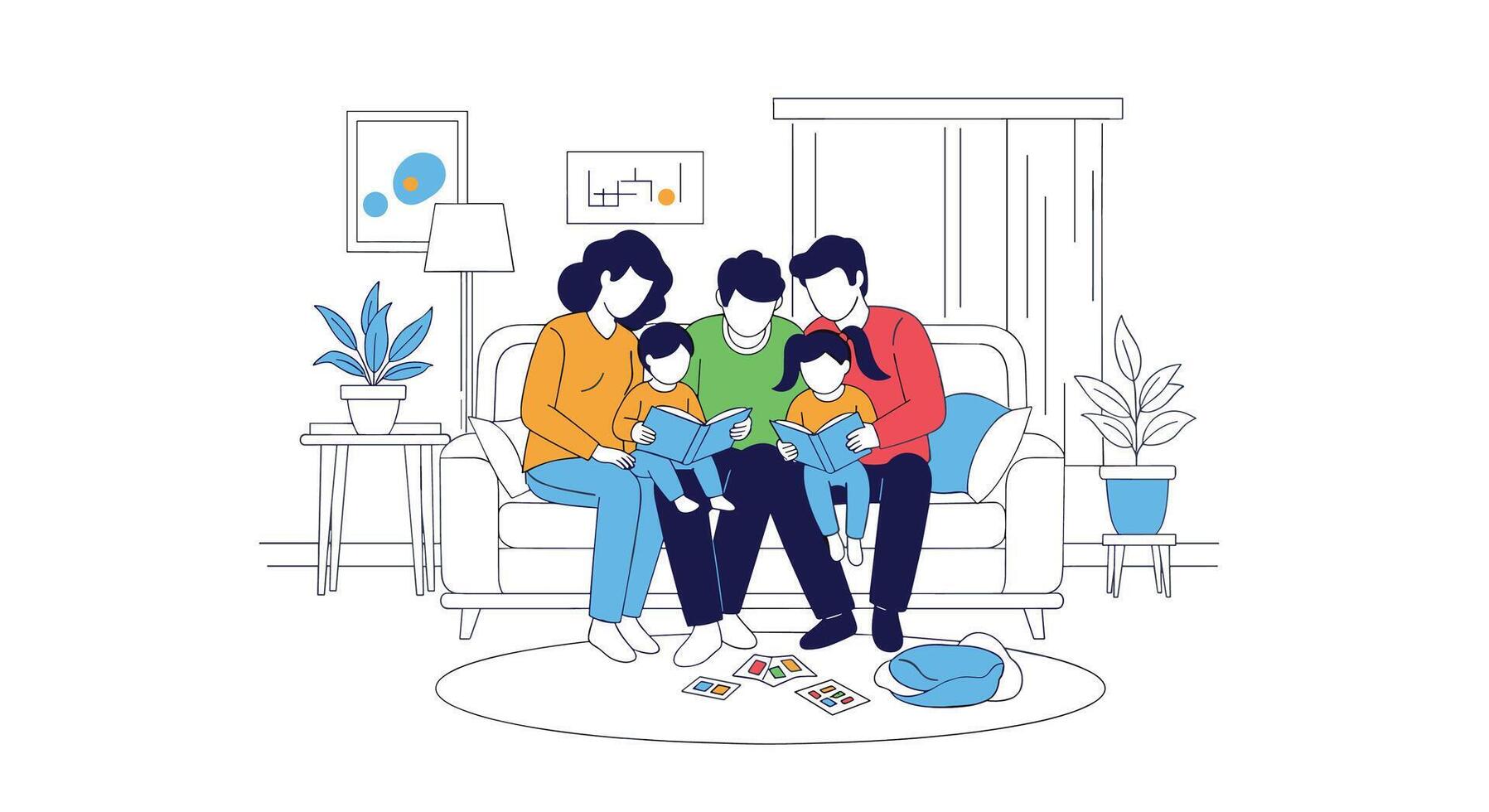 Family Bonding Together in Cozy Living Room Spending Quality Time Enjoying Each Other vector