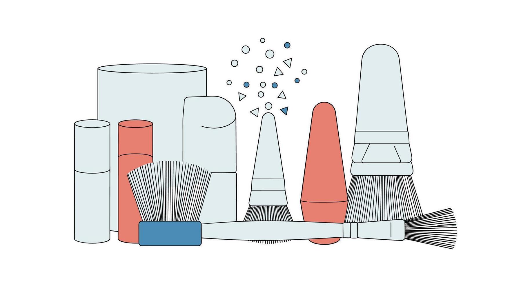 Selection of Makeup and Beauty Products Illustrating a Cosmetic Set and Its Usage vector