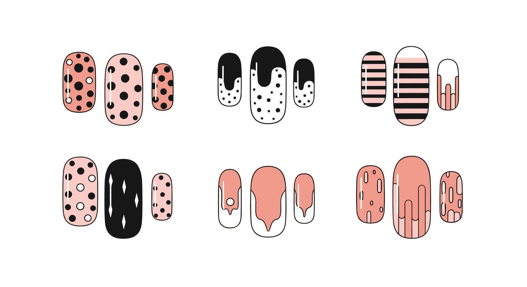 Artistic Nail Designs Unique and Creative Designs for Manicured Fingers and Stylish Hands vector