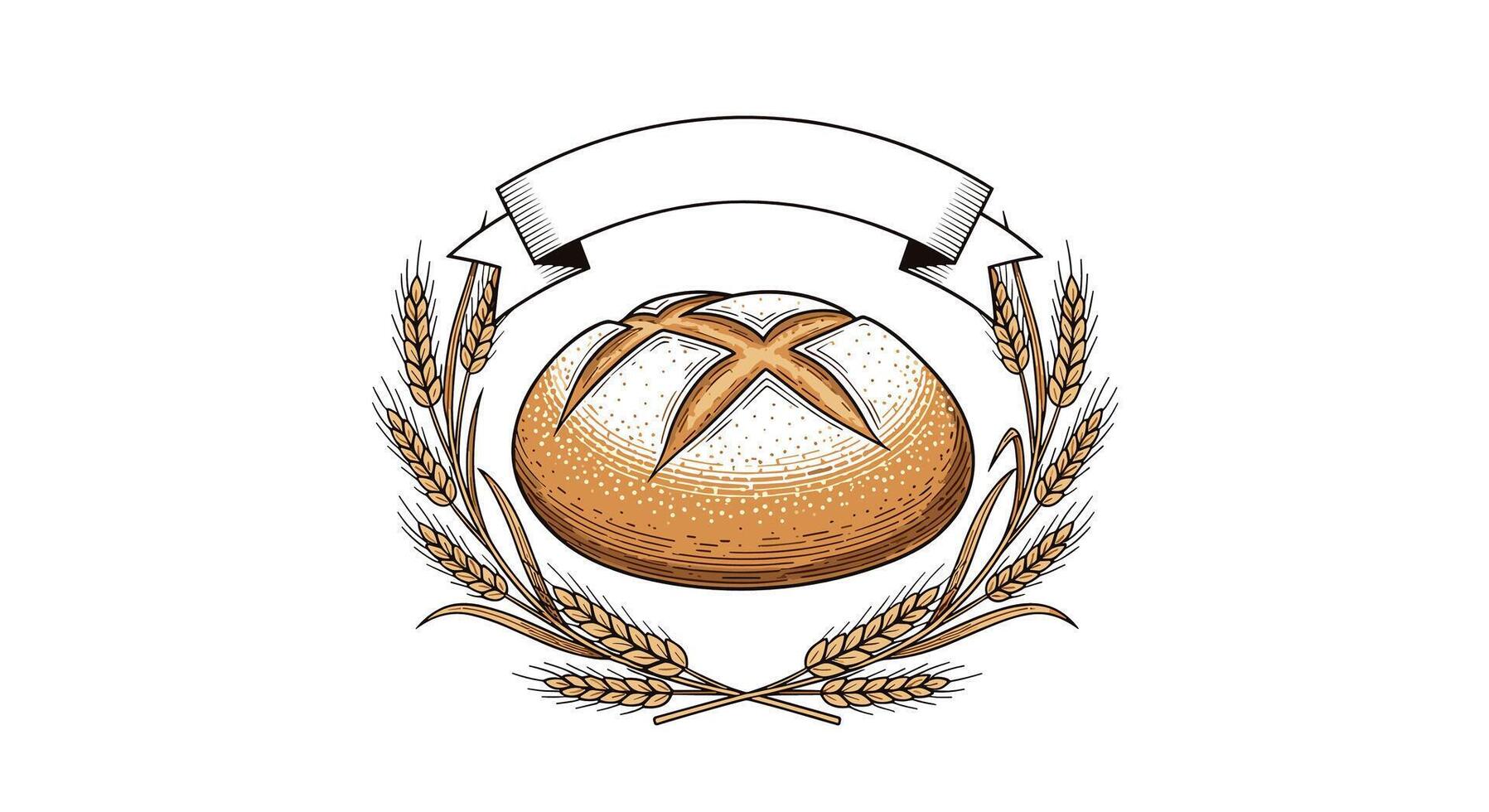 Freshly Baked Bread from Scratch with Grain and Empty Ribbon Banner Design vector