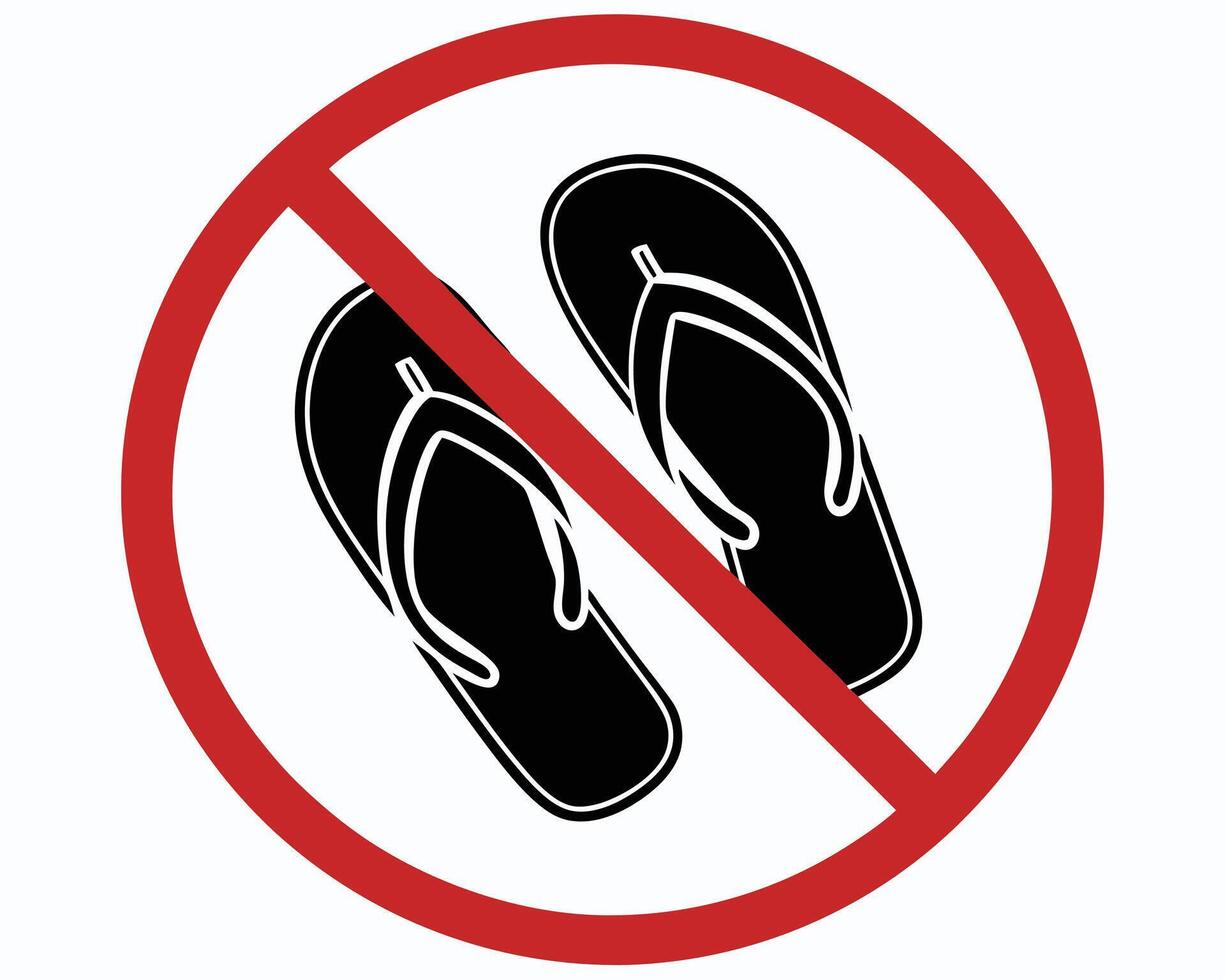 Forbidden footwear symbol featuring black flip flops inside a red prohibition circle design vector