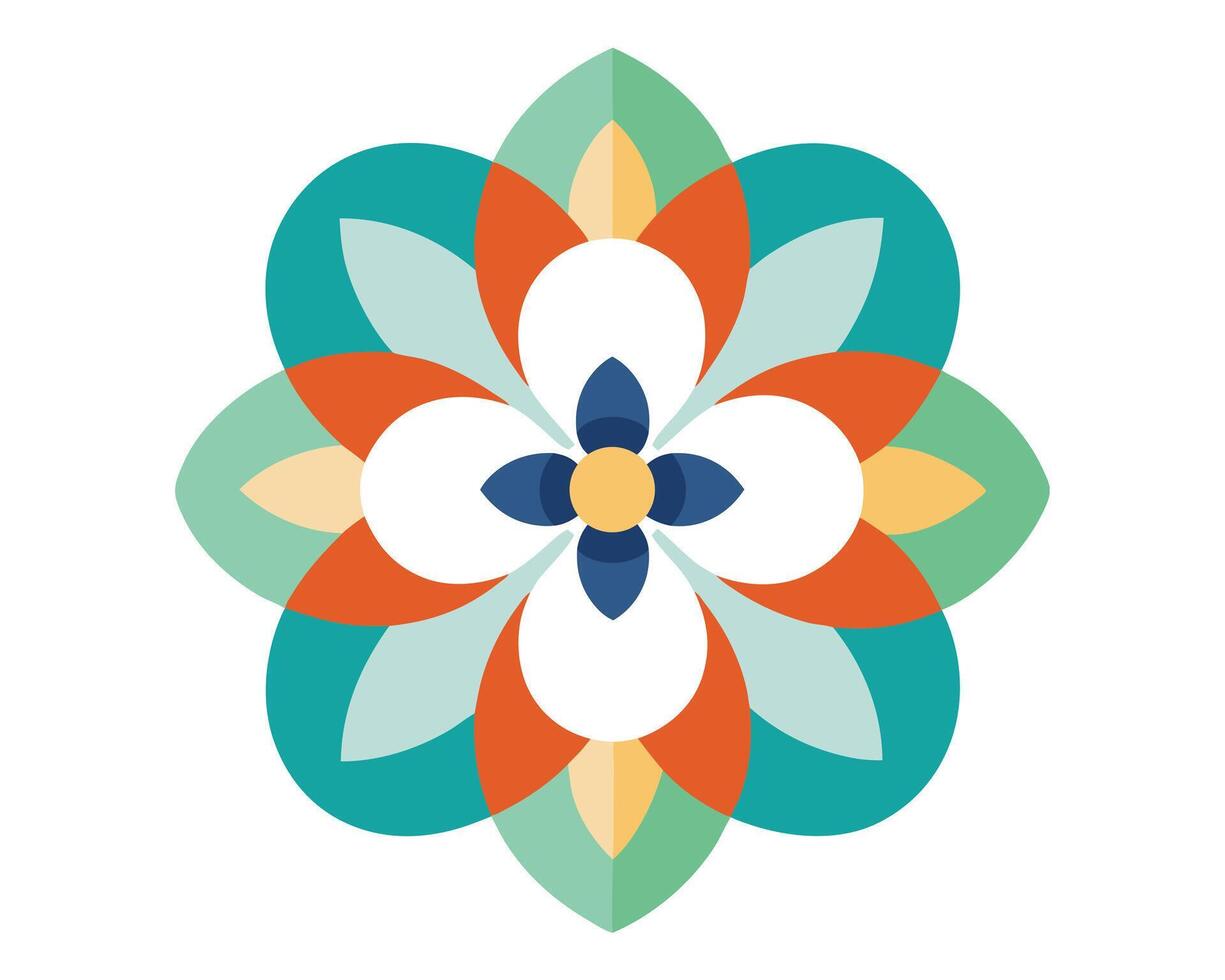 Geometric colorful floral design illustration in a flat style with abstract overlapping shapes and petals vector
