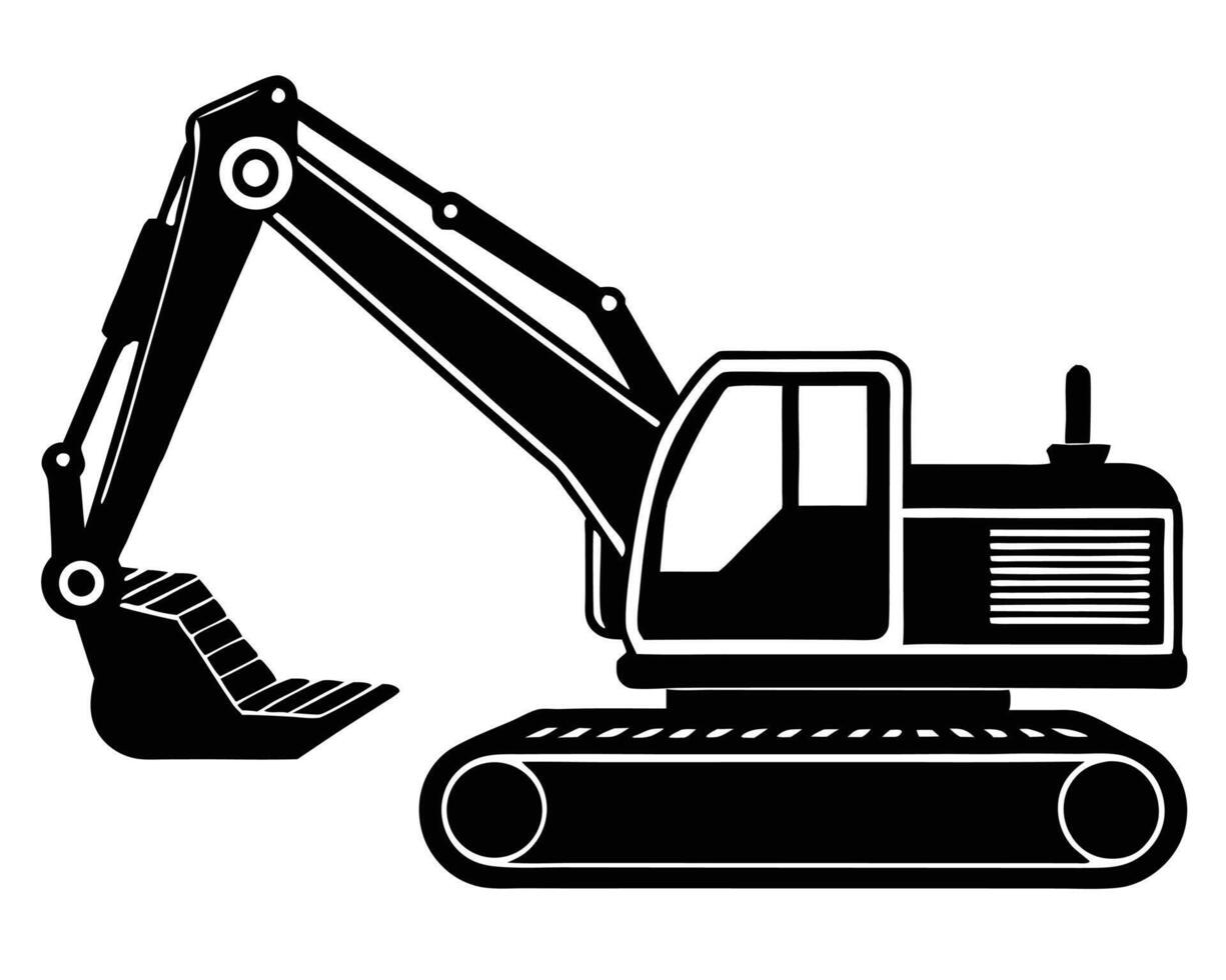 Black and white illustration of a construction excavator machine ready for work vector
