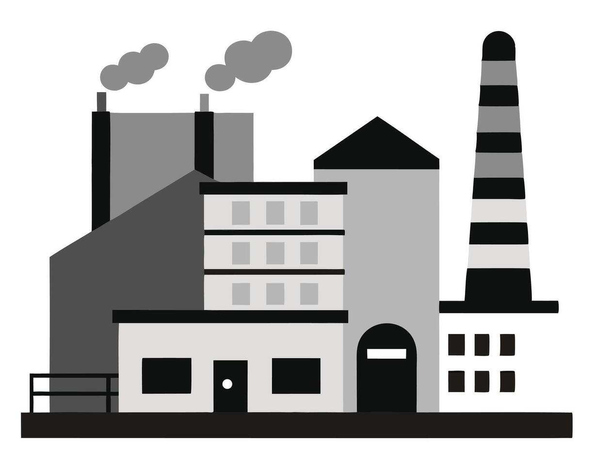 Minimalist illustration of a factory depicting industrial production with chimneys and buildings vector