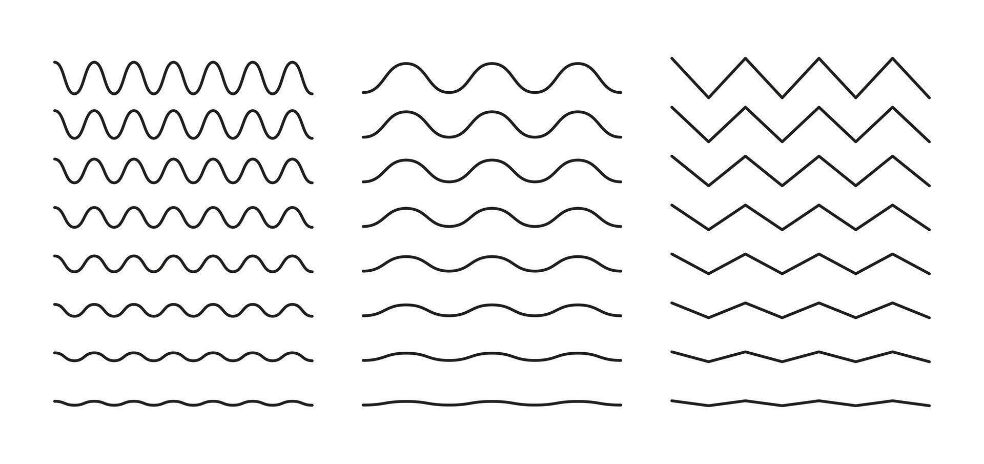 wavy and zigzag horizontal underline. Waves line set. Set of wavy lines. Wave ornament pattern. Wave thin line background. vector