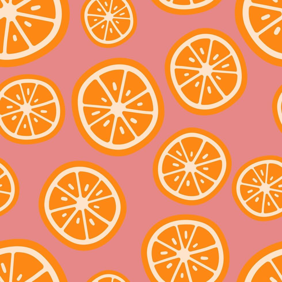 Orange summer pattern on pink background. Simple seamless pattern with oranges. Cute fruit print. vector