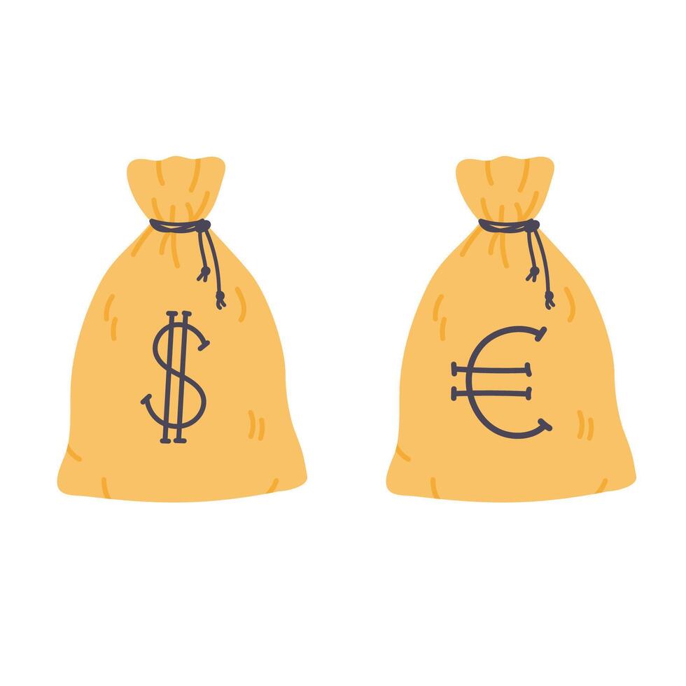 Money bag. Hand drawn illustration isolated on white background. Finance cash. vector