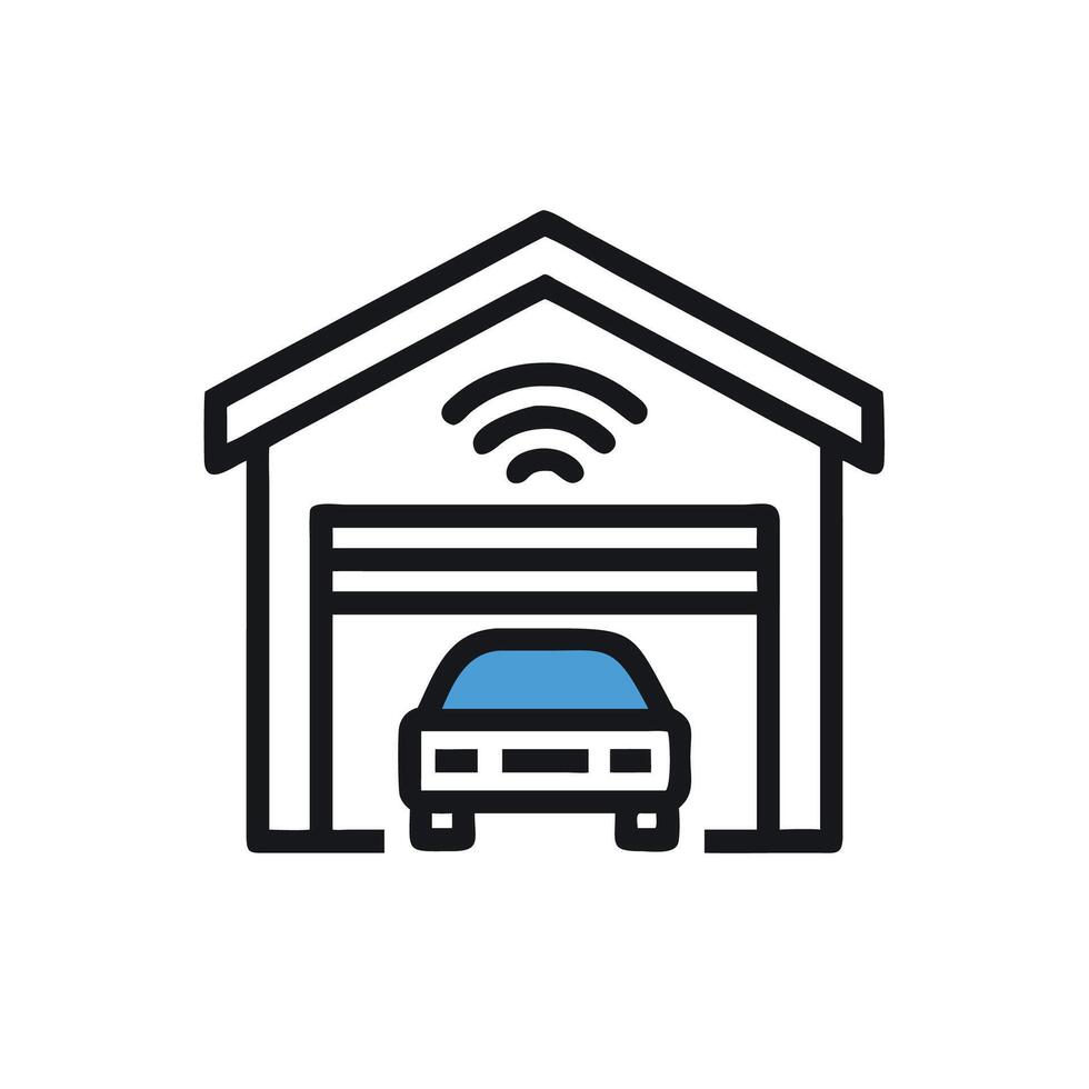 A car is parked in front of a garage vector