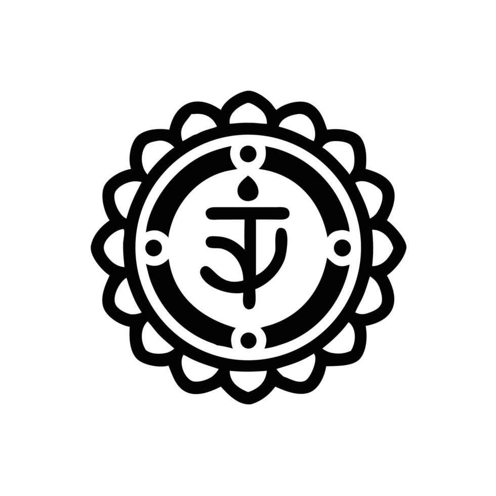 The symbol for the chakra is shown in black and white vector