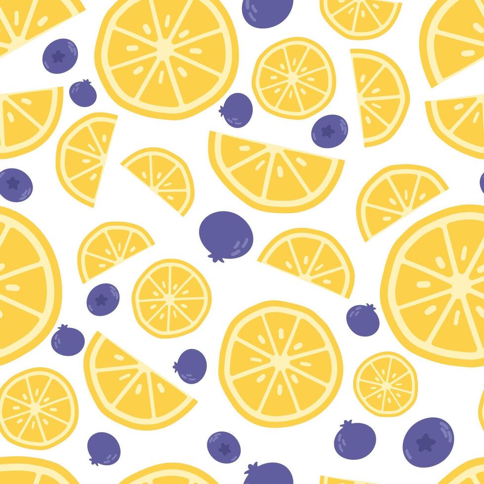 Lemon and blueberry pattern design vector
