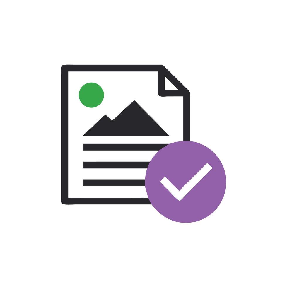 A document with a check mark and a mountain vector