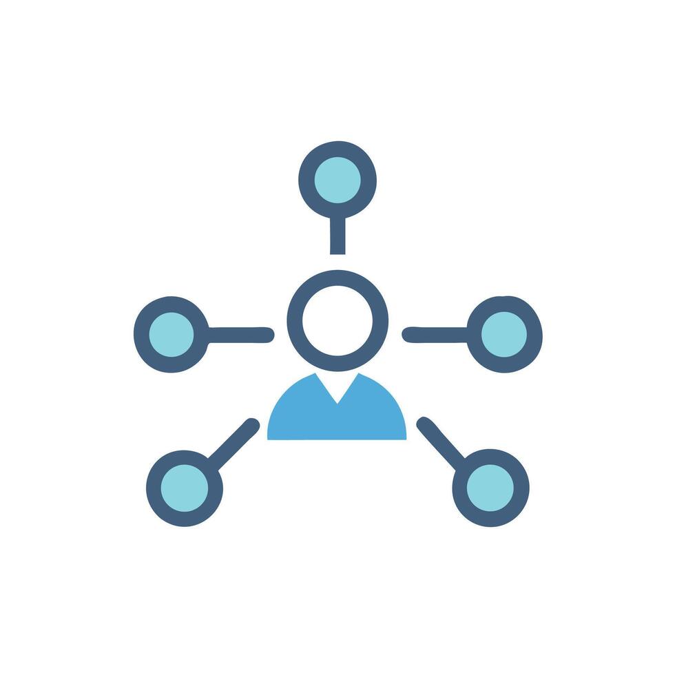 A person is surrounded by circles and connected to other people vector