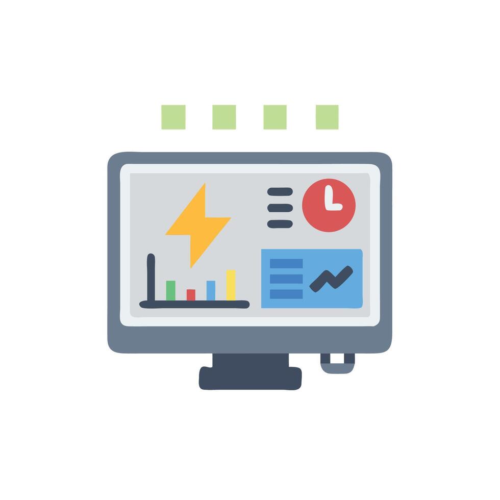 A computer monitor with a graph and a lightning bolt vector