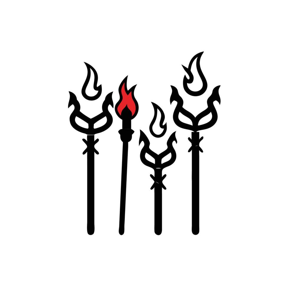 Three black and red fire torches with flames on them vector