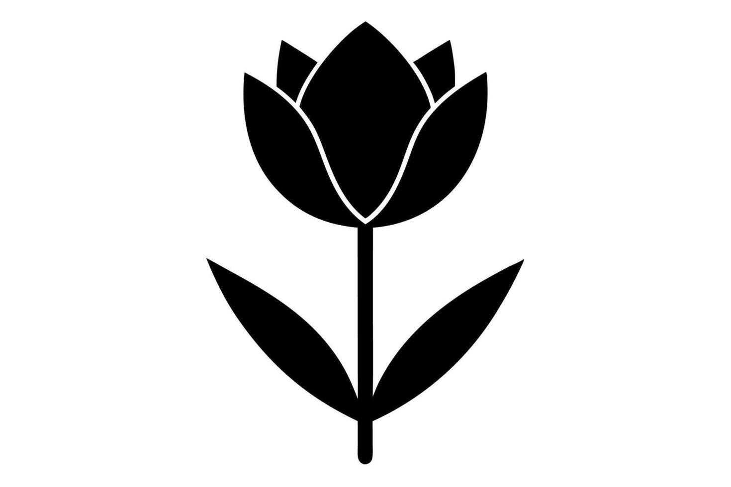 Black Silhouette Stylized Tulip Flower Simple Flat Design vector