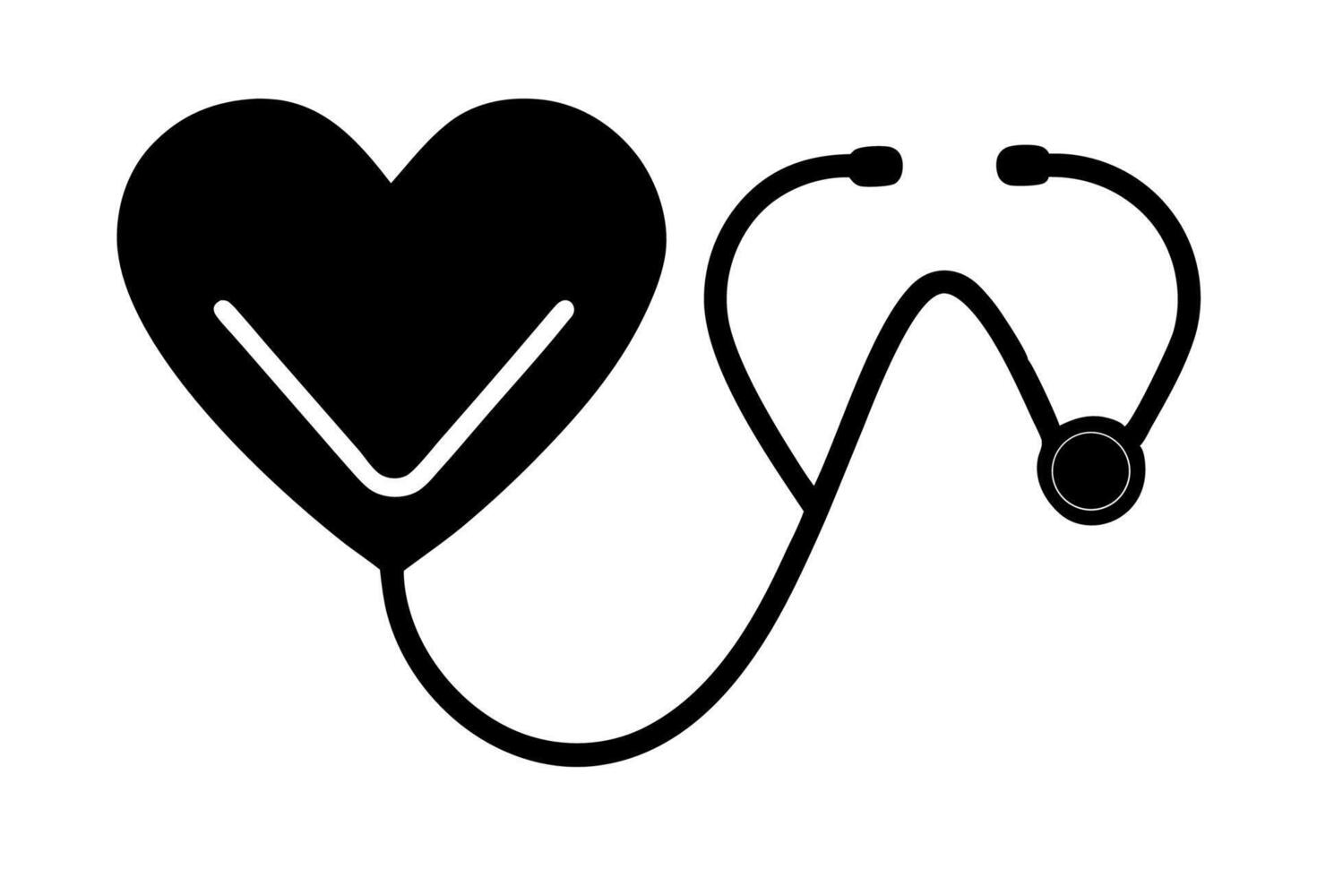 Black Stethoscope Icon with Heart Shape Tubing medical vector