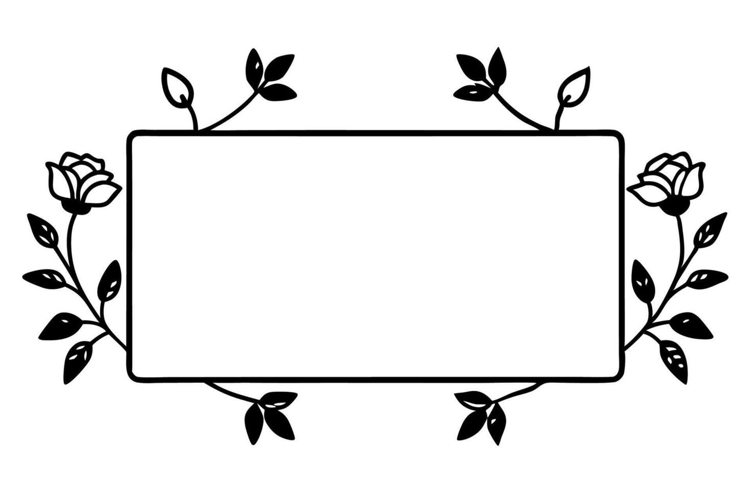 Black Rectangular Frame with Roses and Leaves black frame vector