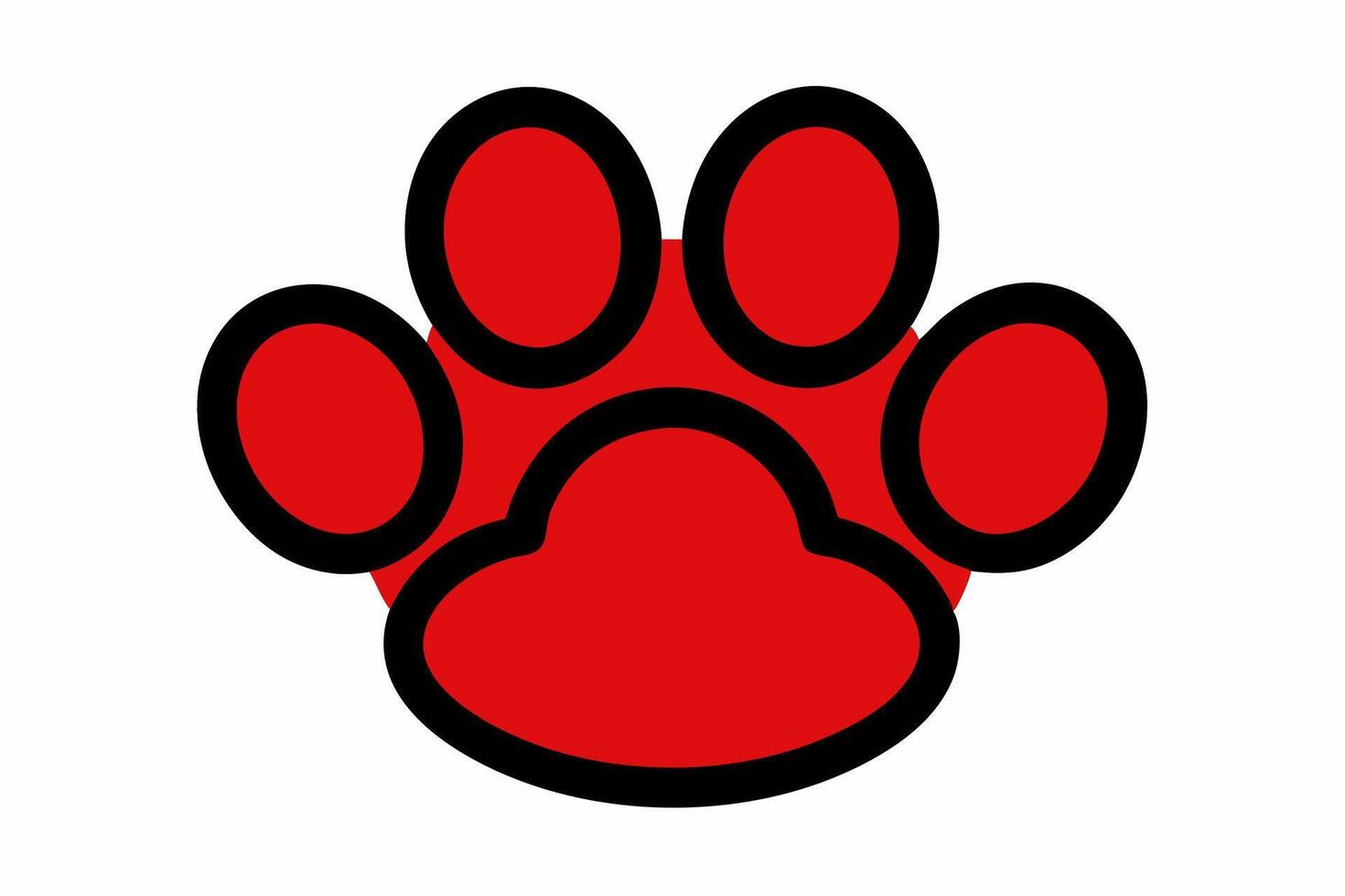 Glossy Bright Red Paw Print Icon Black Outline animal paw vector