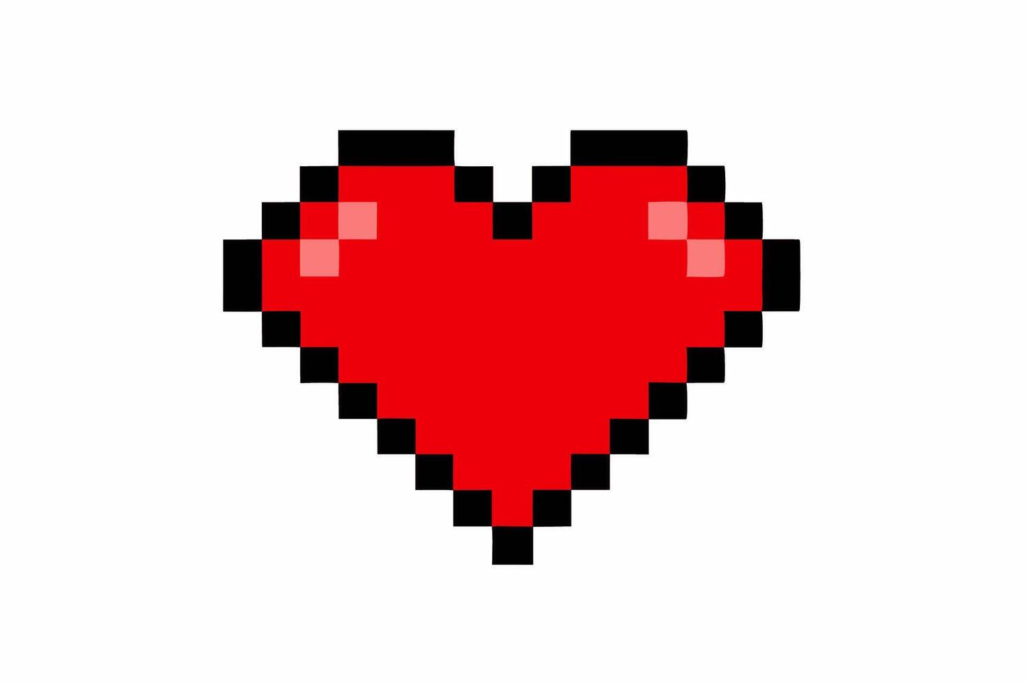 Pixel Art Red Heart 8 Bit Game Design Graphic 16 bit vector