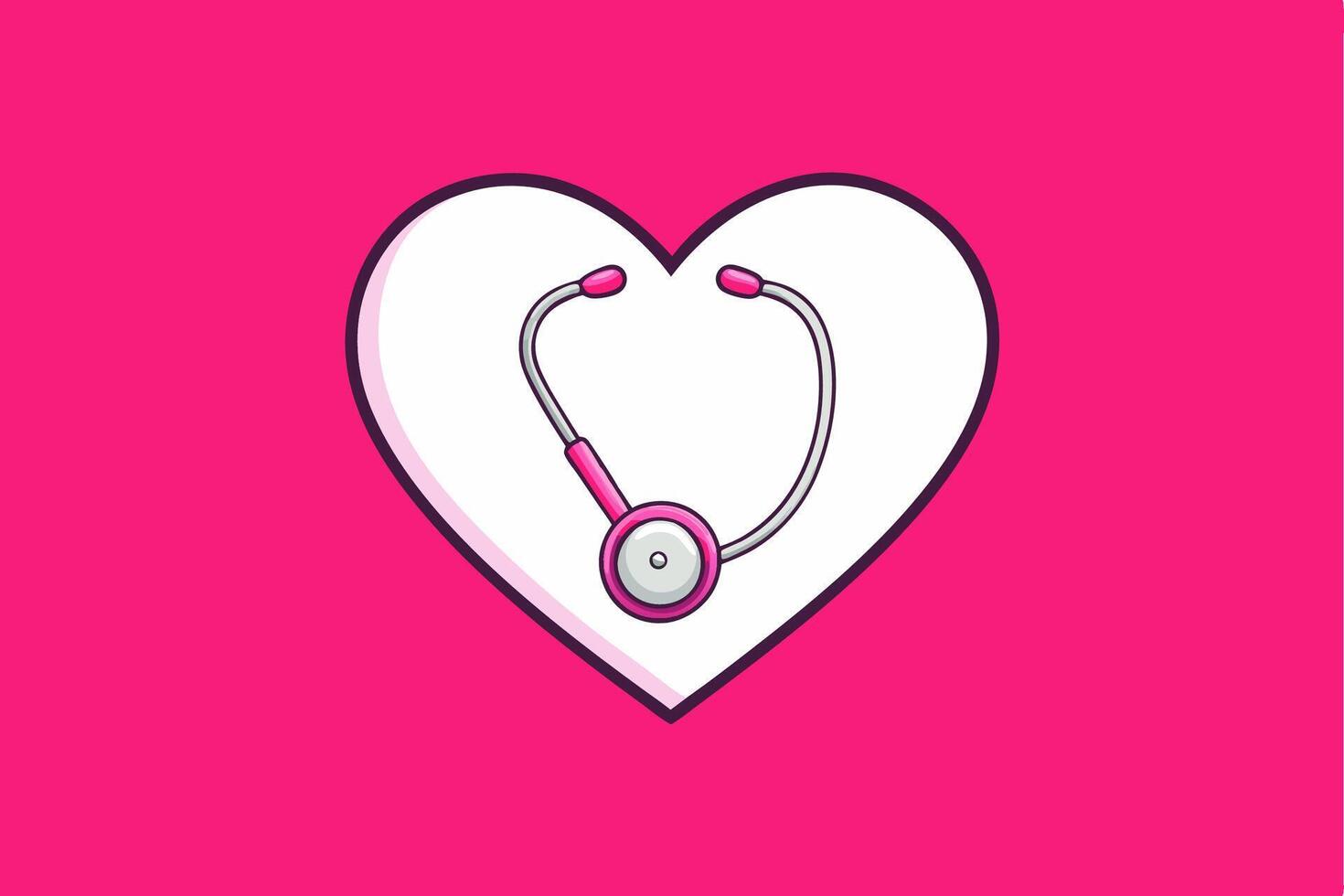 Pink Stethoscope Icon Inside White Heart Shape on Pink Background vector