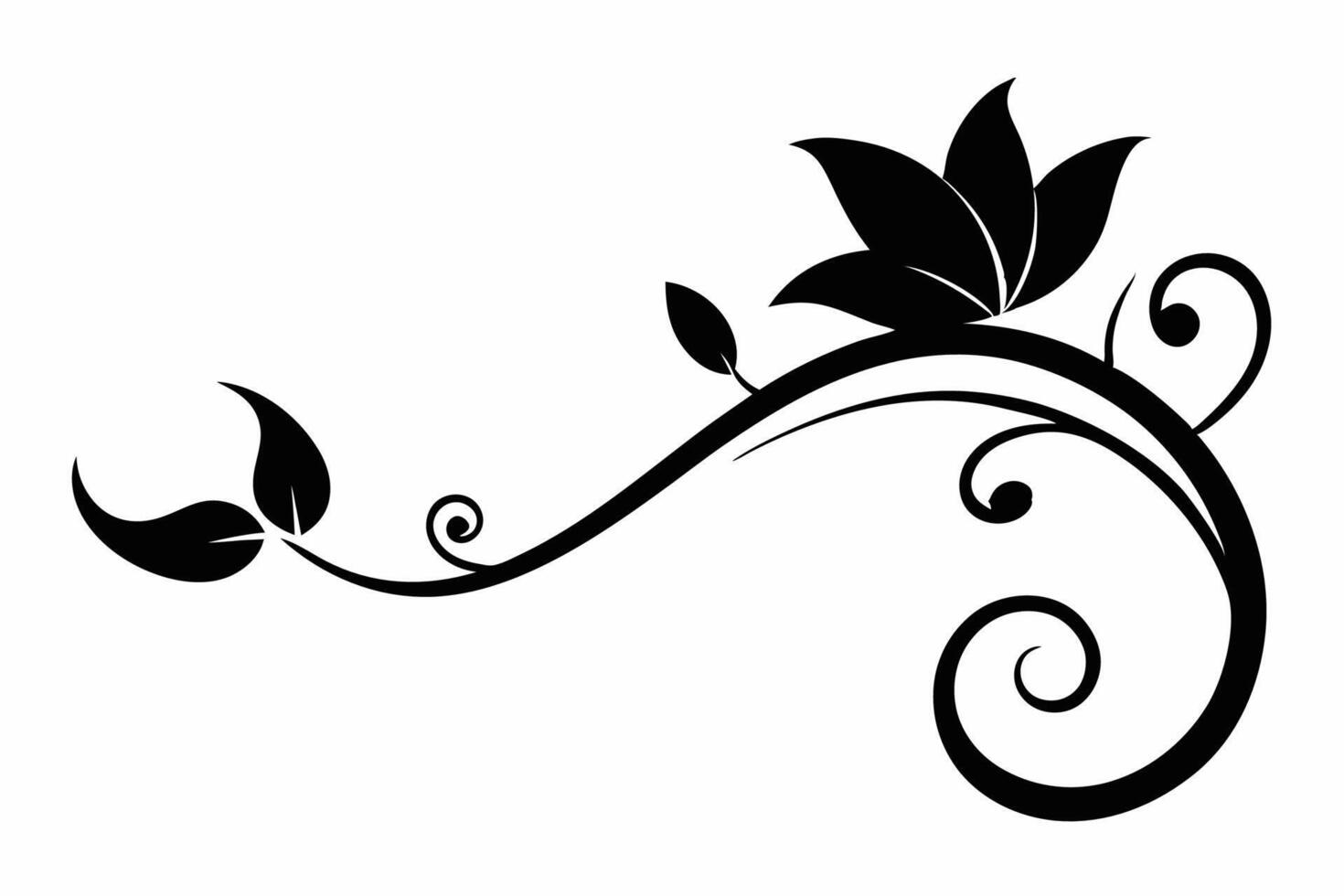 Black Silhouette Floral Swirl Design with Lily and Leaves vector