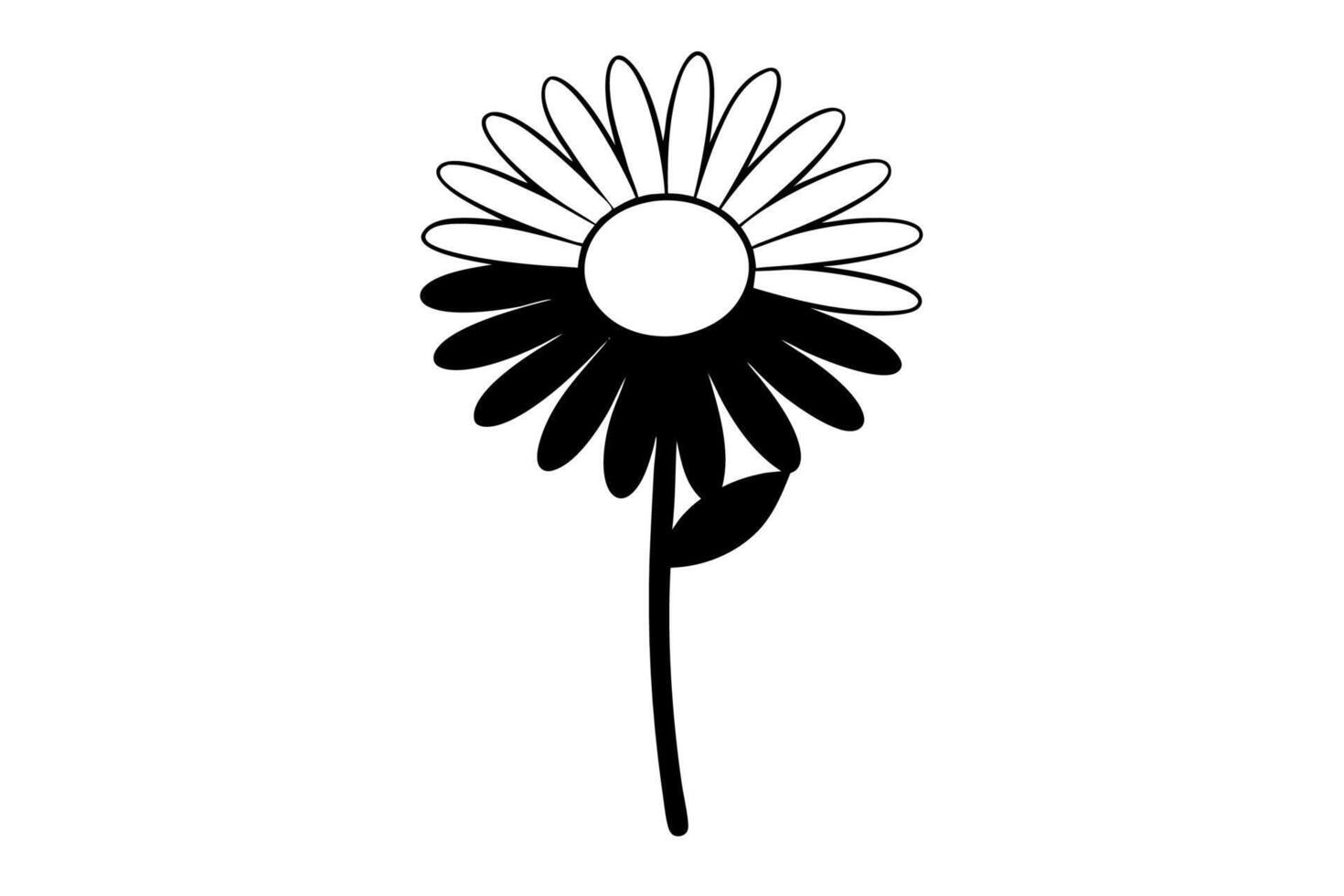 Black and White Stylized Daisy Flower Simple Flat Illustration vector