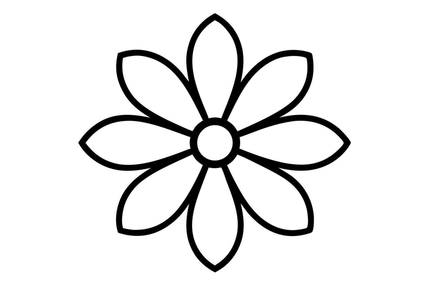 Simple Black Outline Drawing of a Flower with Eight Petals vector