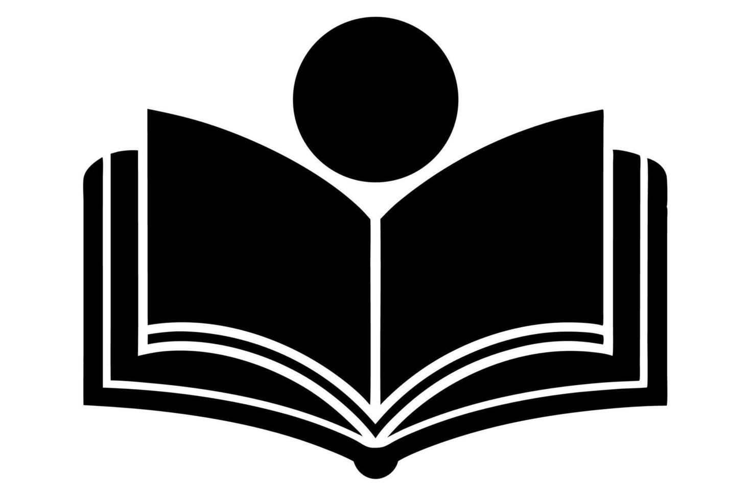 A black and white icon of a book with a person inside vector