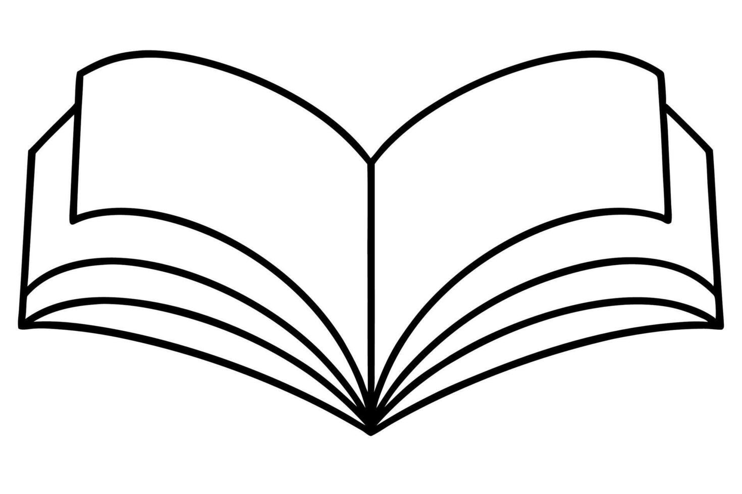 An open book with a black outline vector