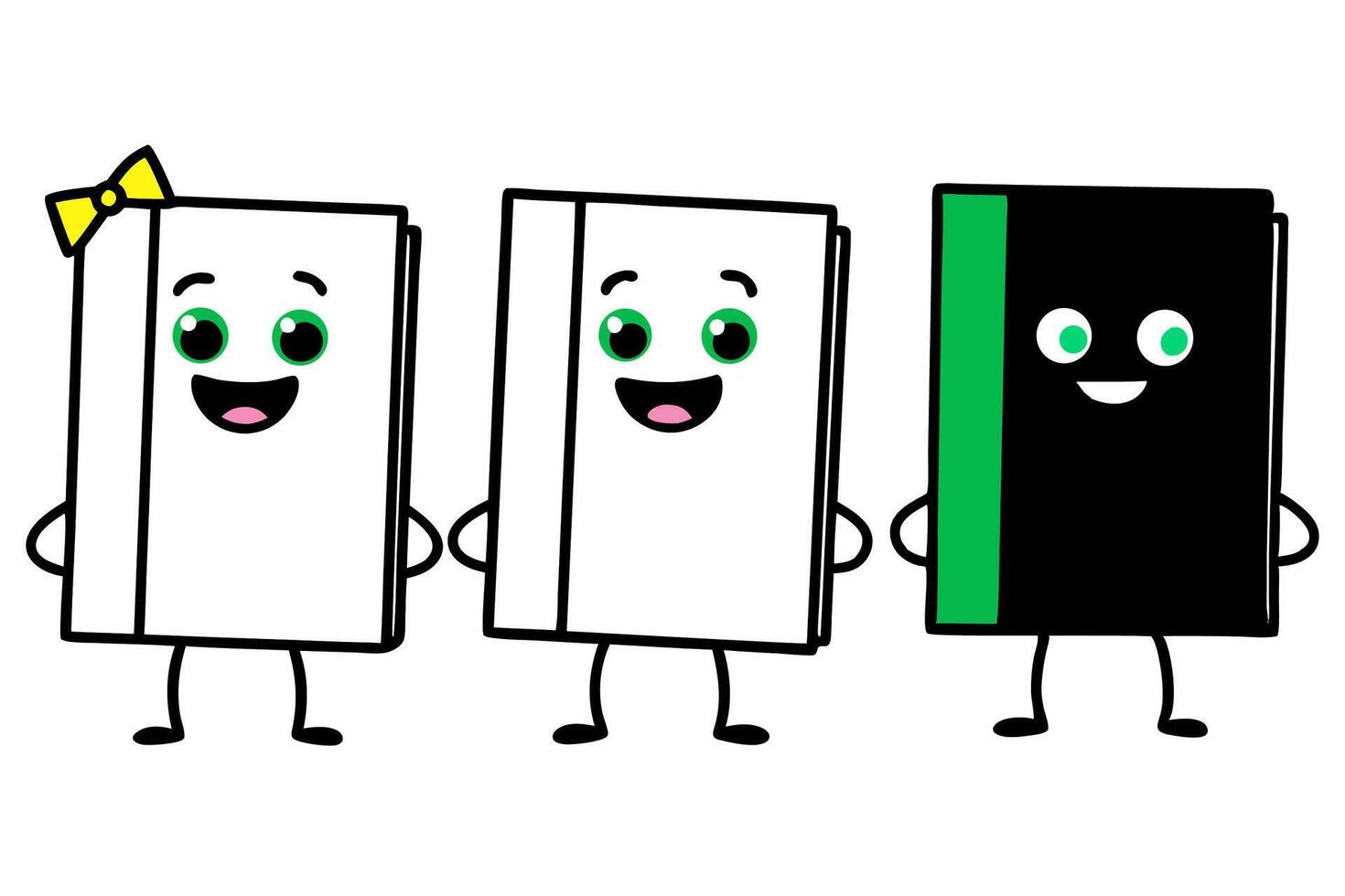 Three books with faces and eyes vector