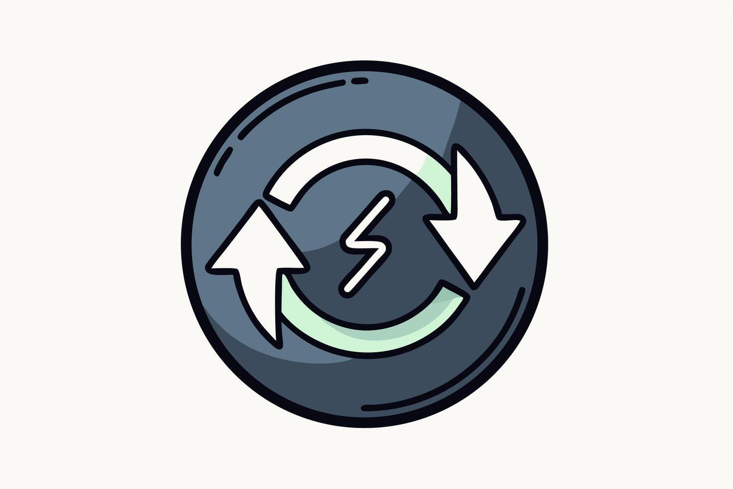 A circular icon with a lightning bolt on it vector