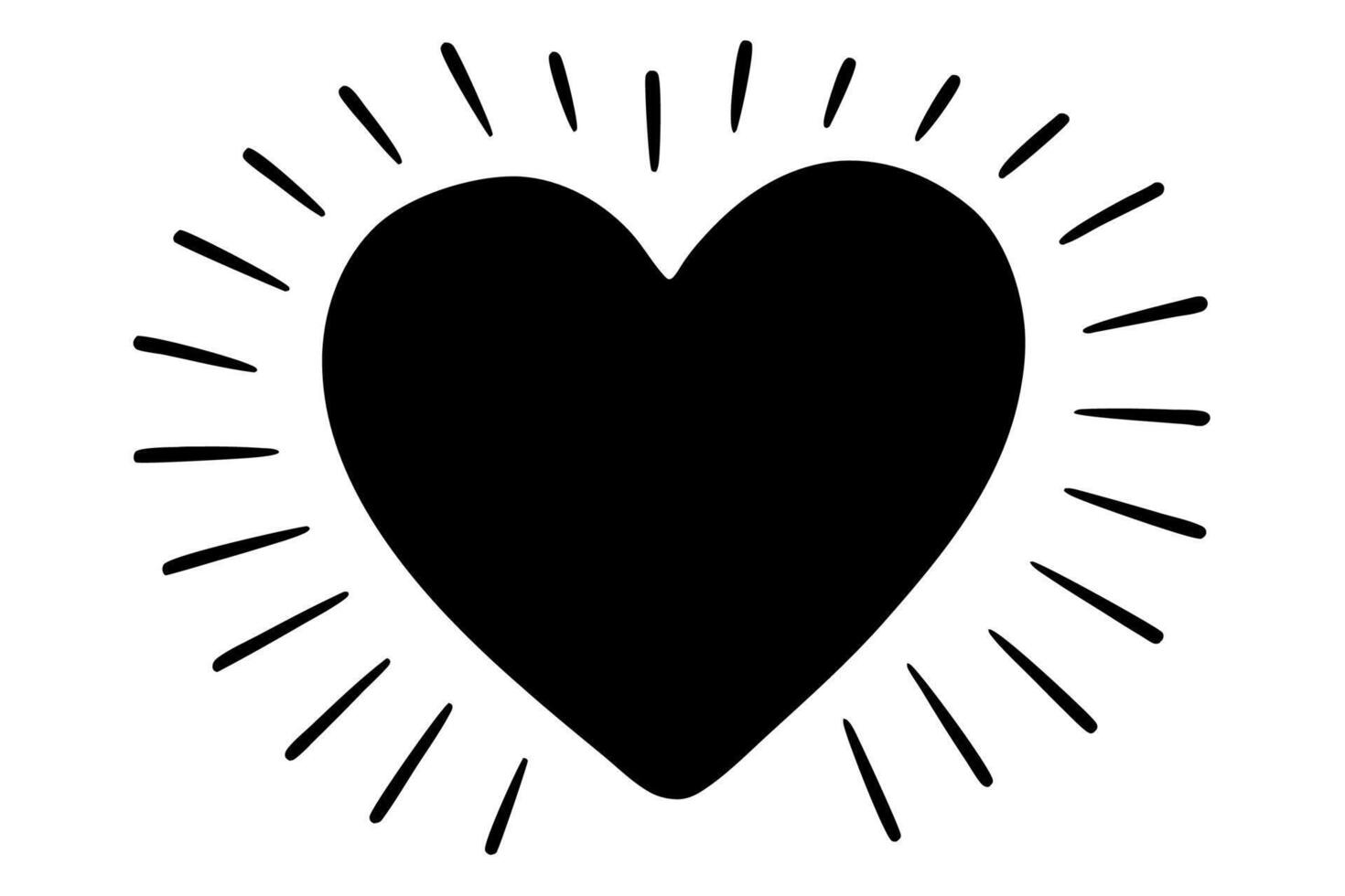 A black and white heart with rays coming out of it vector