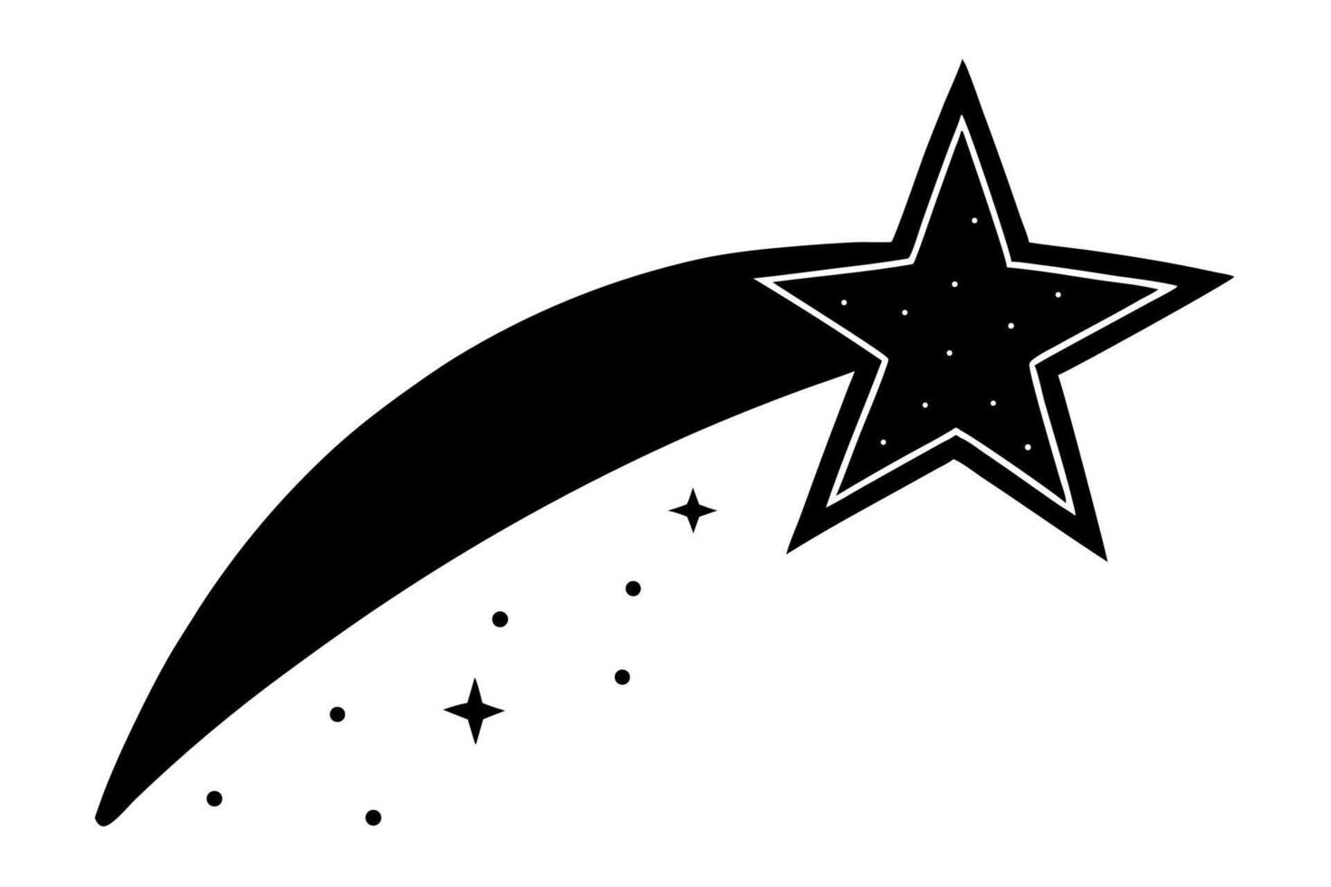A black and white star with a shooting star vector