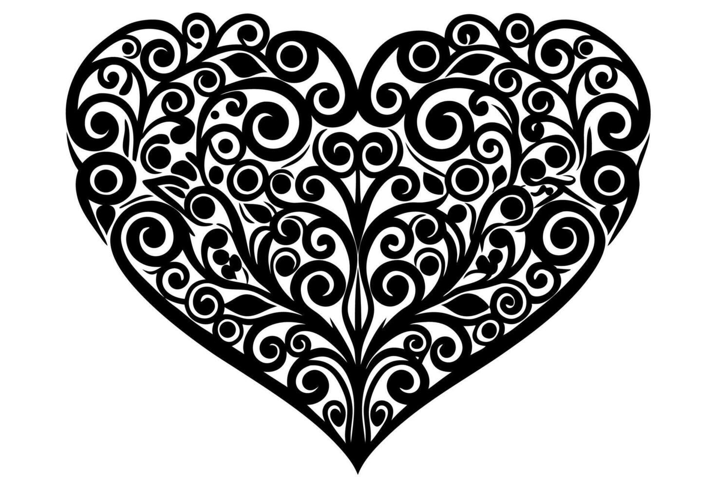 A black and white heart with swirls vector