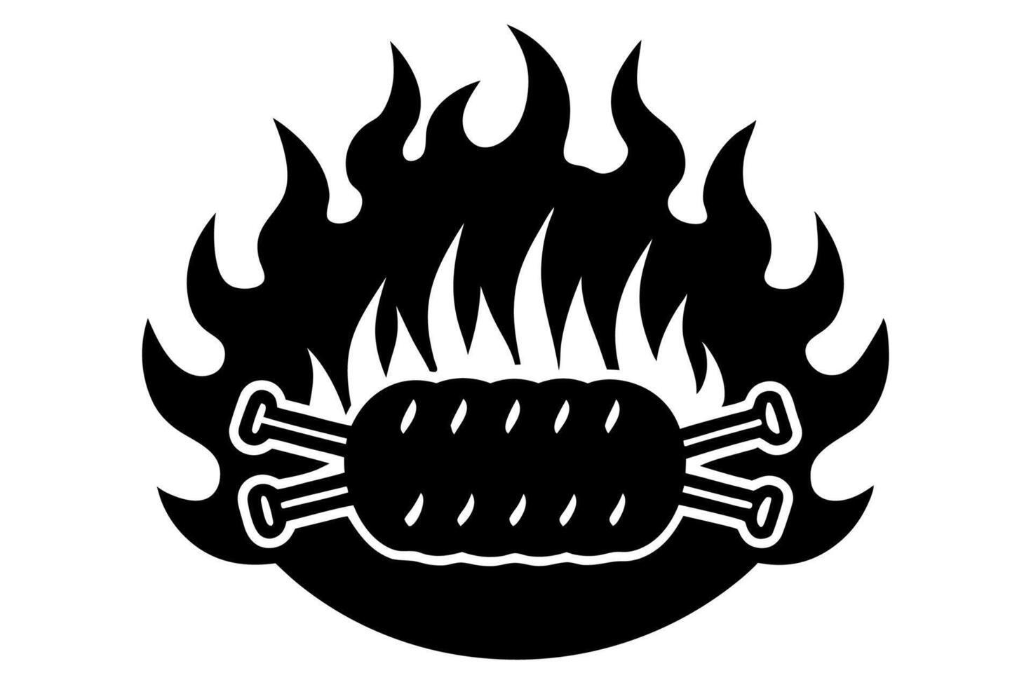 A black and white logo of a meat on fire vector