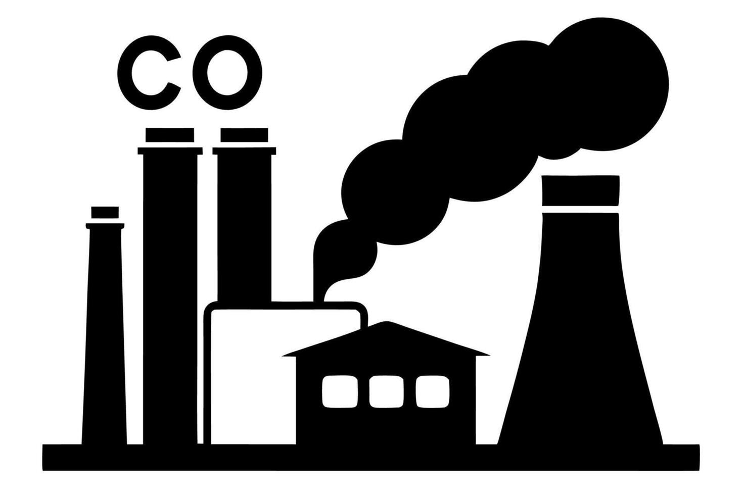 A black and white image of a factory with smoke coming out of it vector
