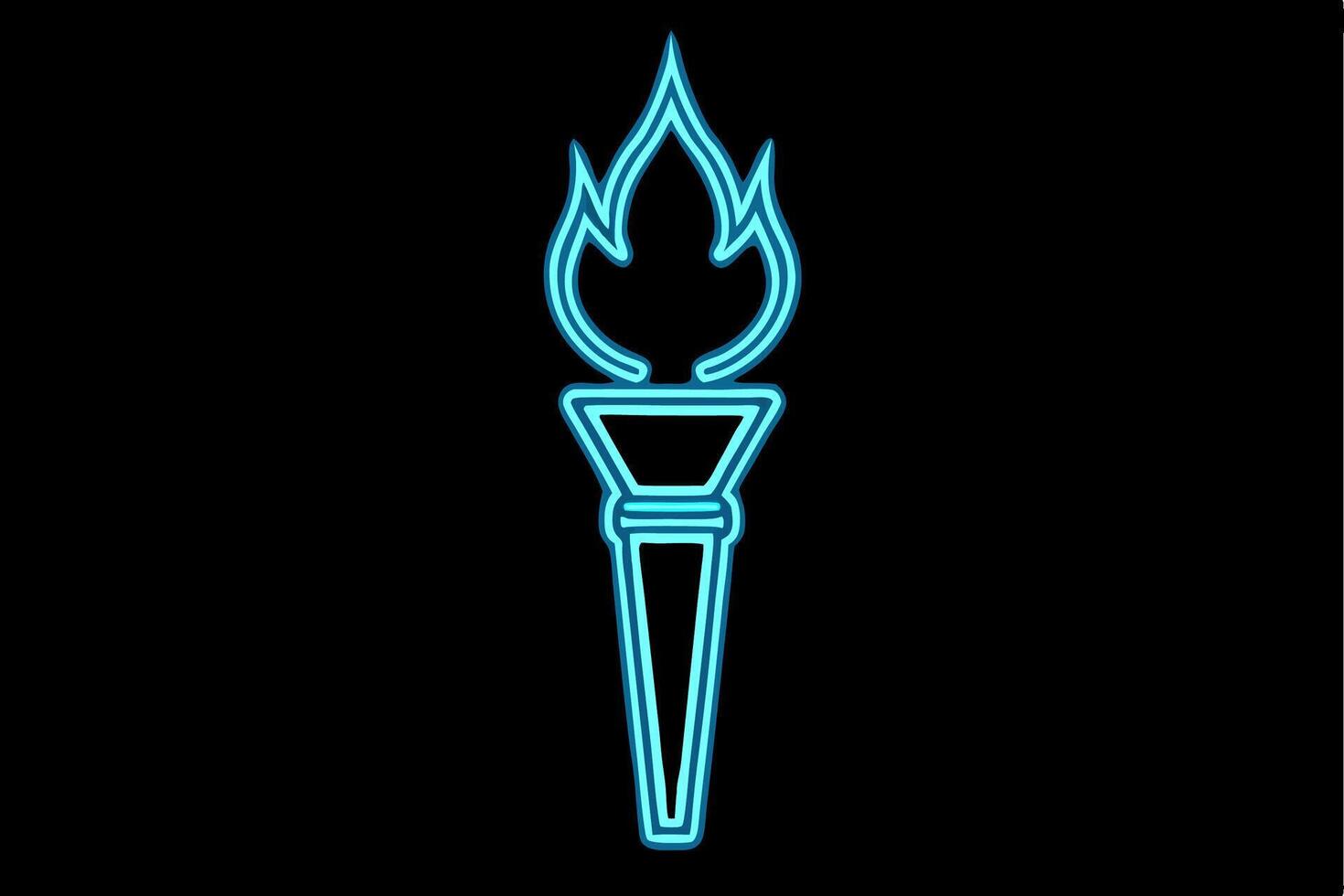 A torch with a flame on it is shown in a neon blue light vector