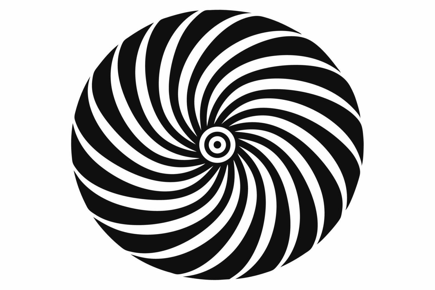 A black and white spiral design in the center of a circle vector