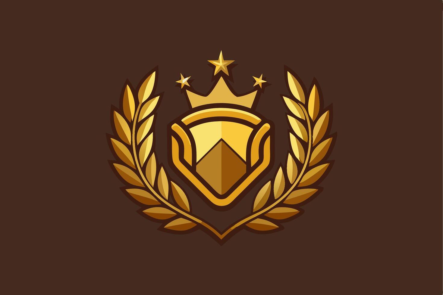Golden shield with crown and laurel wreath vector